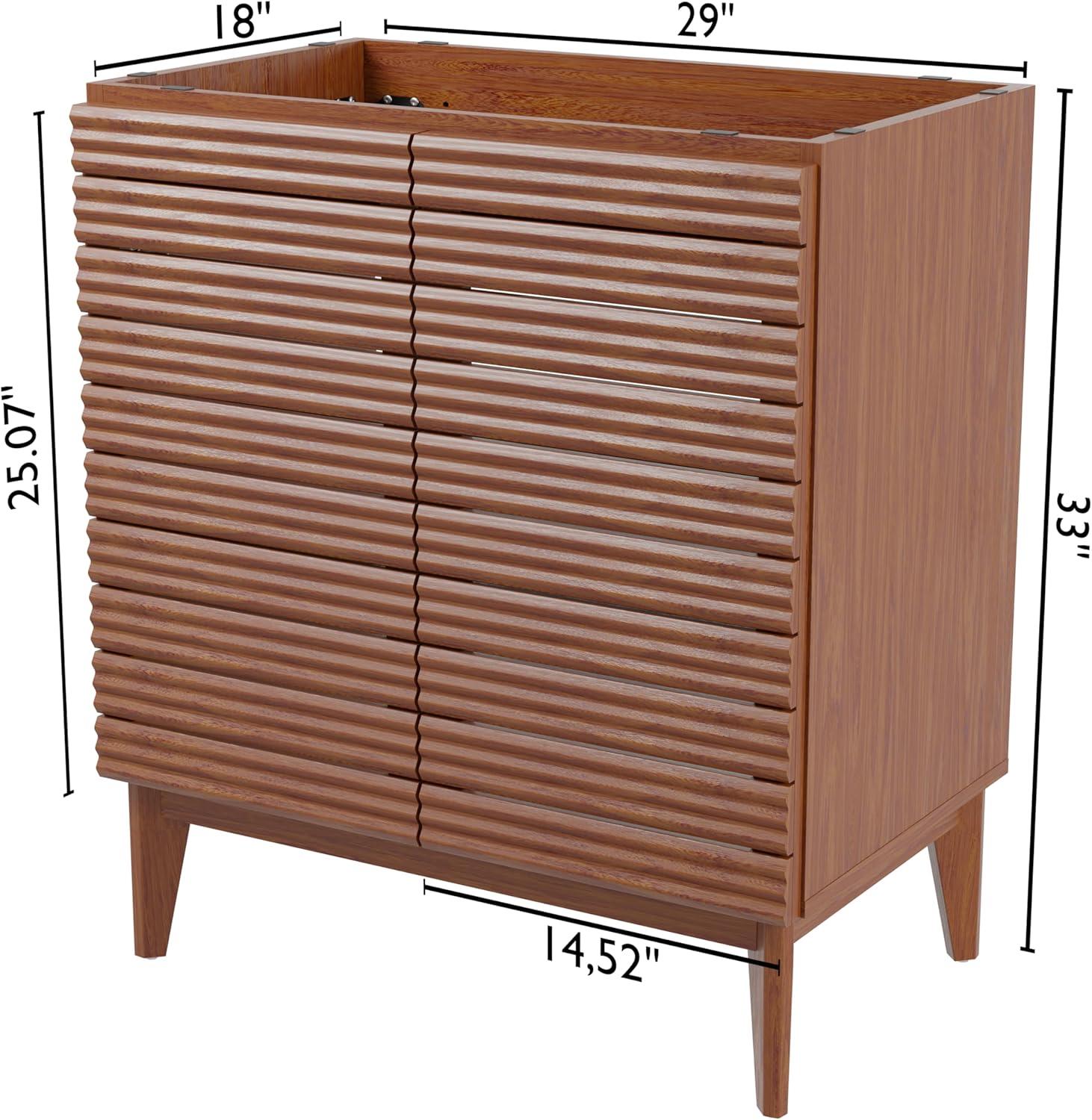 imageJONATHAN Y VAN1005A Calandre 24 in W x 18 in D x 33 in H Thin Linear Slat Modern Farmhouse 2Shelf Bath Vanity Cabinet Only Sink Basin not Included OakWalnut