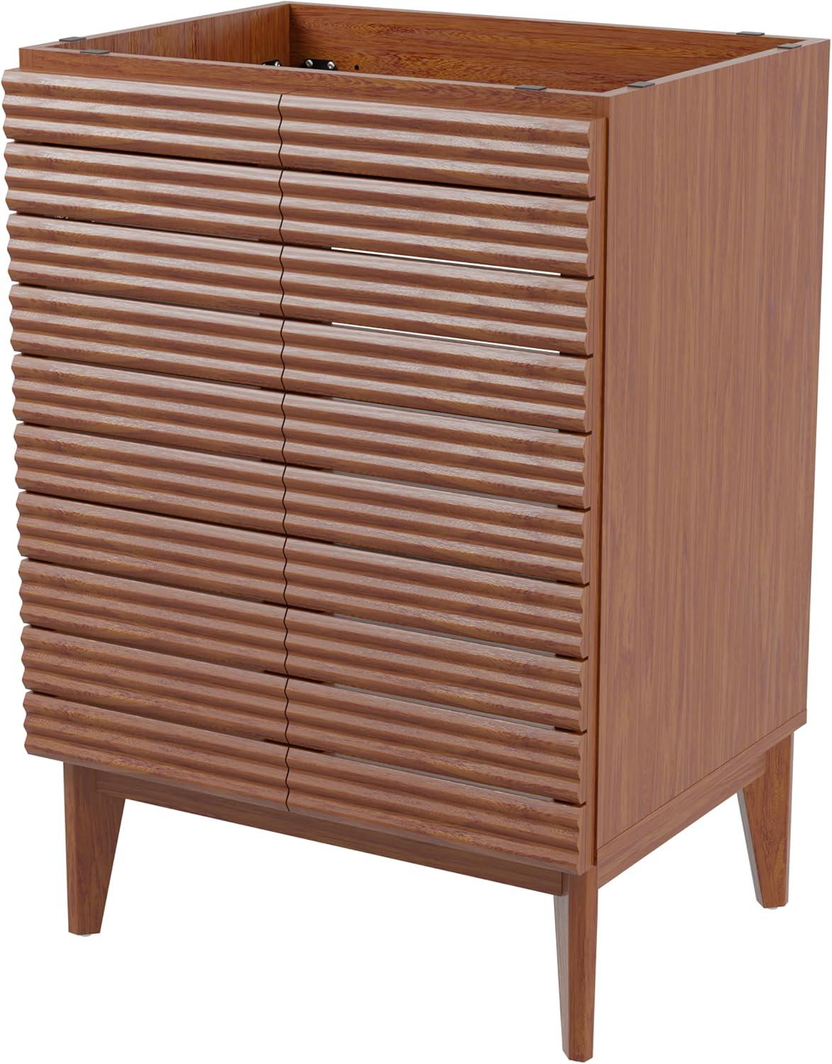 imageJONATHAN Y VAN1005A Calandre 24 in W x 18 in D x 33 in H Thin Linear Slat Modern Farmhouse 2Shelf Bath Vanity Cabinet Only Sink Basin not Included OakWalnut