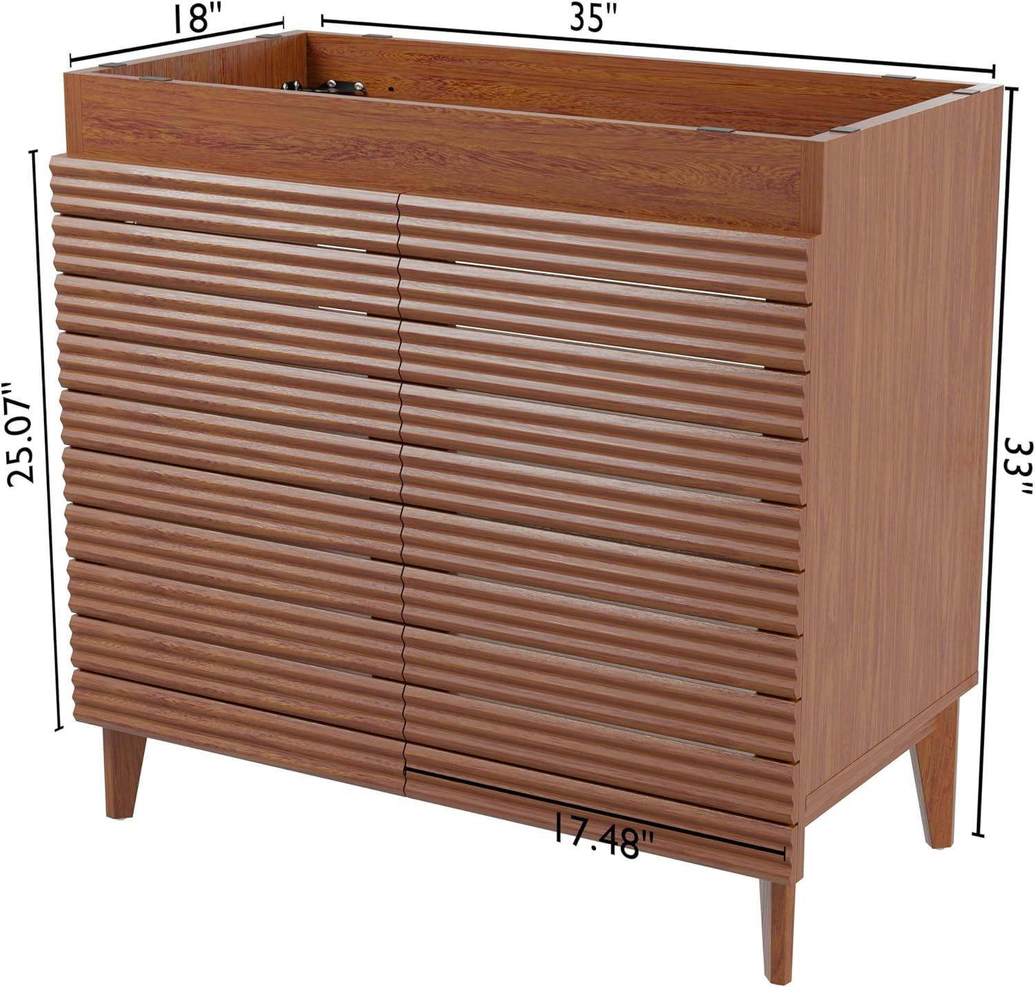 imageJONATHAN Y VAN1005A Calandre 24 in W x 18 in D x 33 in H Thin Linear Slat Modern Farmhouse 2Shelf Bath Vanity Cabinet Only Sink Basin not Included OakWalnut