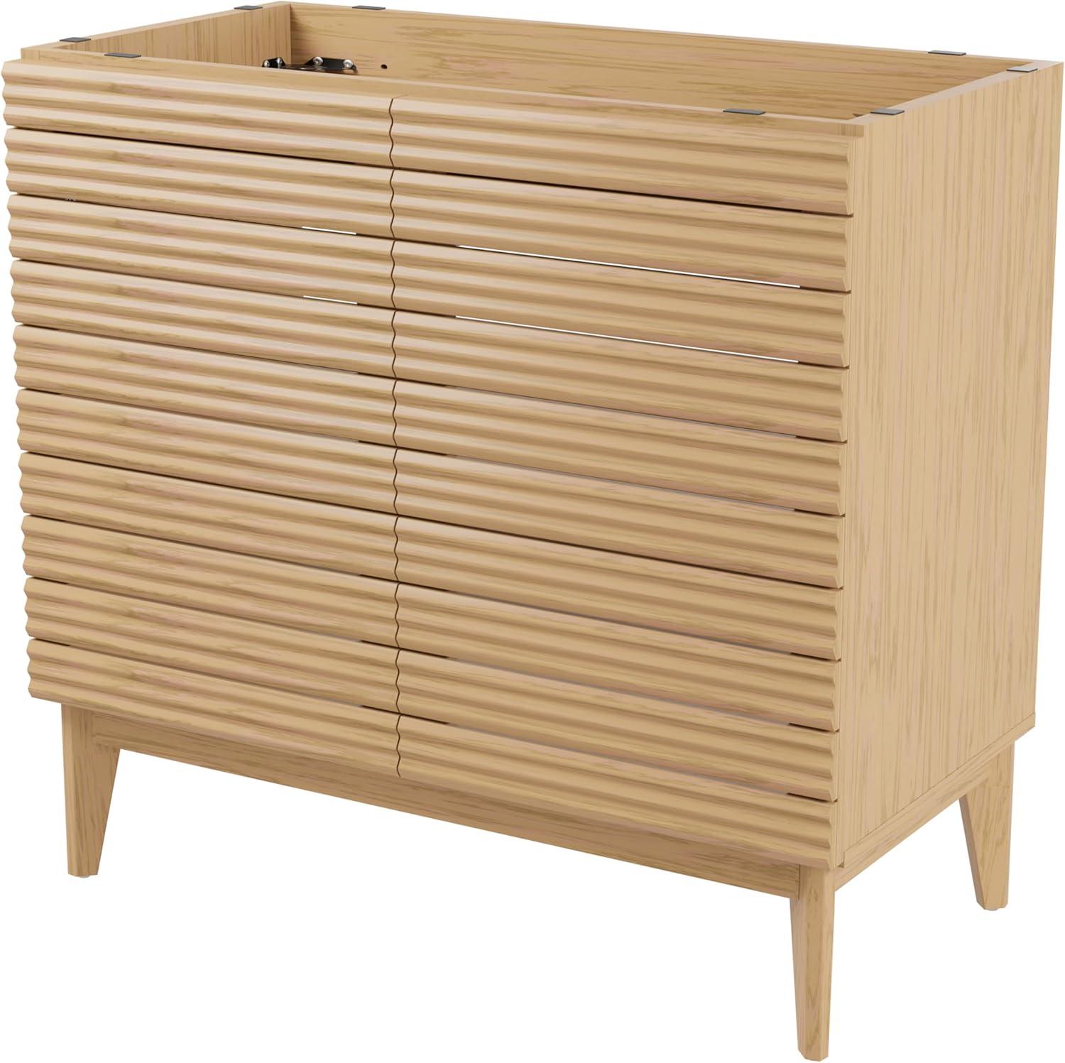 imageJONATHAN Y VAN1005A Calandre 24 in W x 18 in D x 33 in H Thin Linear Slat Modern Farmhouse 2Shelf Bath Vanity Cabinet Only Sink Basin not Included OakOak