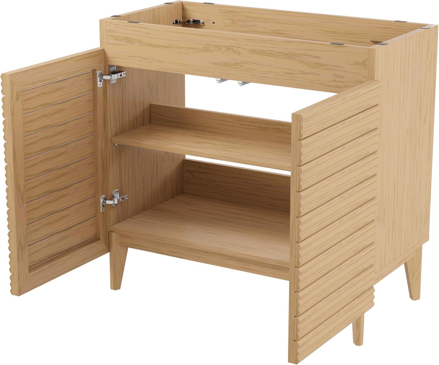 imageJONATHAN Y VAN1005A Calandre 24 in W x 18 in D x 33 in H Thin Linear Slat Modern Farmhouse 2Shelf Bath Vanity Cabinet Only Sink Basin not Included OakOak