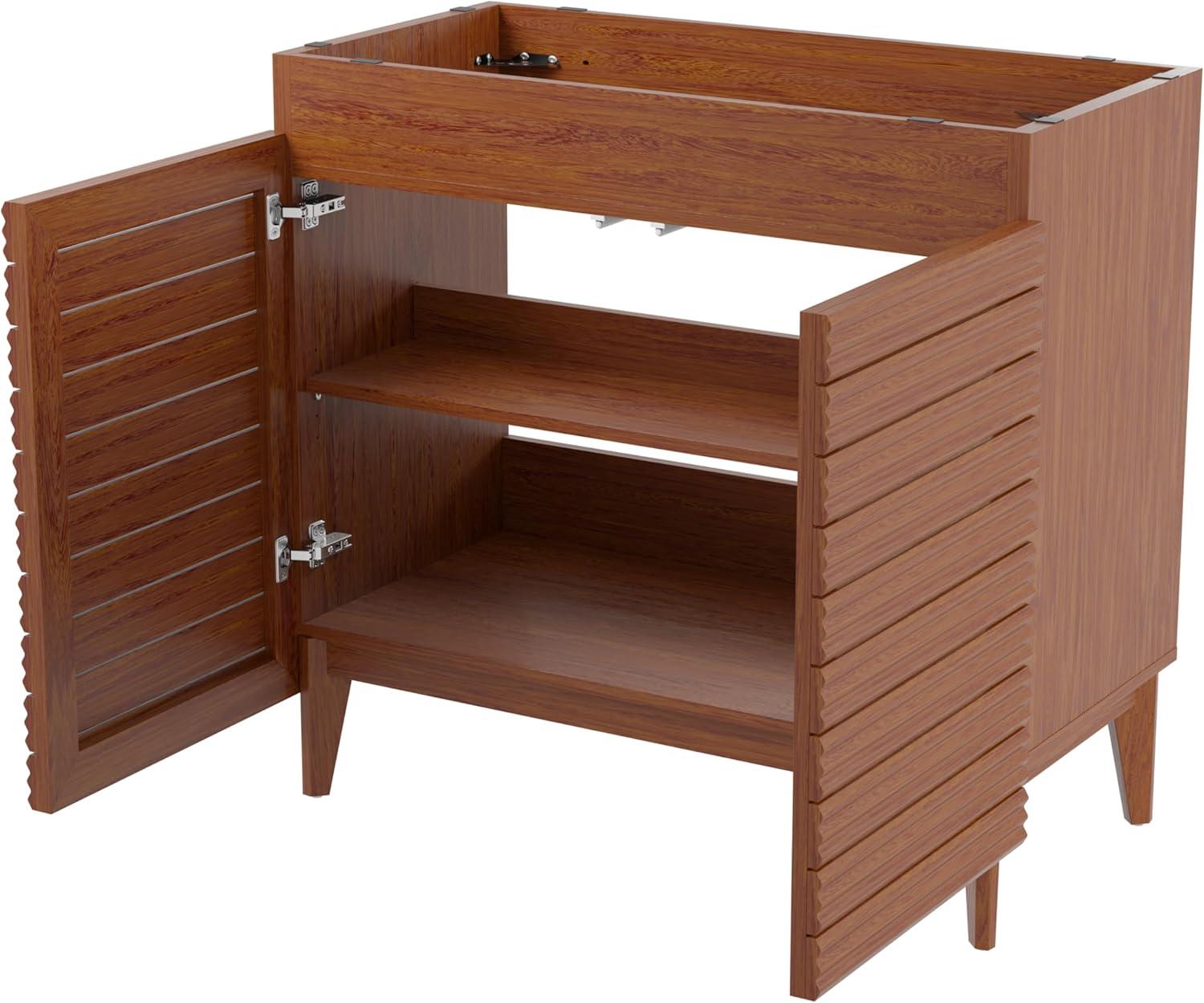 imageJONATHAN Y VAN1005A Calandre 24 in W x 18 in D x 33 in H Thin Linear Slat Modern Farmhouse 2Shelf Bath Vanity Cabinet Only Sink Basin not Included OakWalnut