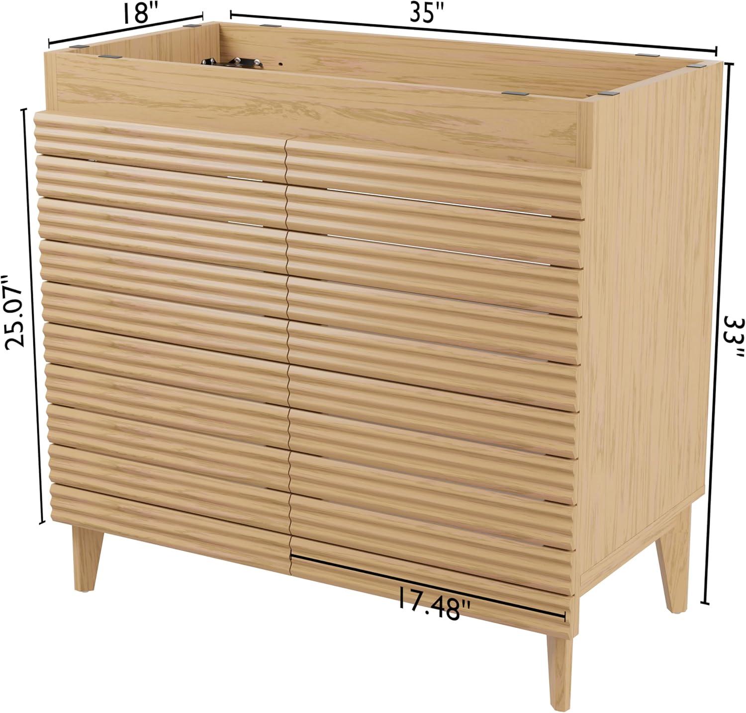 imageJONATHAN Y VAN1005A Calandre 24 in W x 18 in D x 33 in H Thin Linear Slat Modern Farmhouse 2Shelf Bath Vanity Cabinet Only Sink Basin not Included OakOak