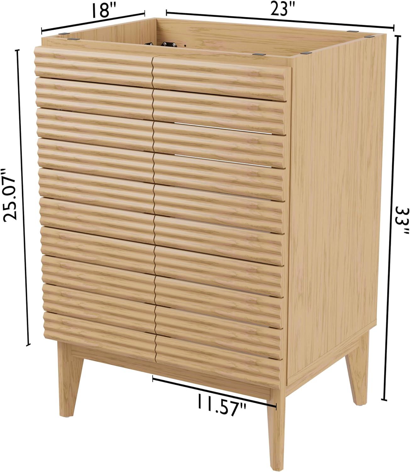 imageJONATHAN Y VAN1005A Calandre 24 in W x 18 in D x 33 in H Thin Linear Slat Modern Farmhouse 2Shelf Bath Vanity Cabinet Only Sink Basin not Included OakOak