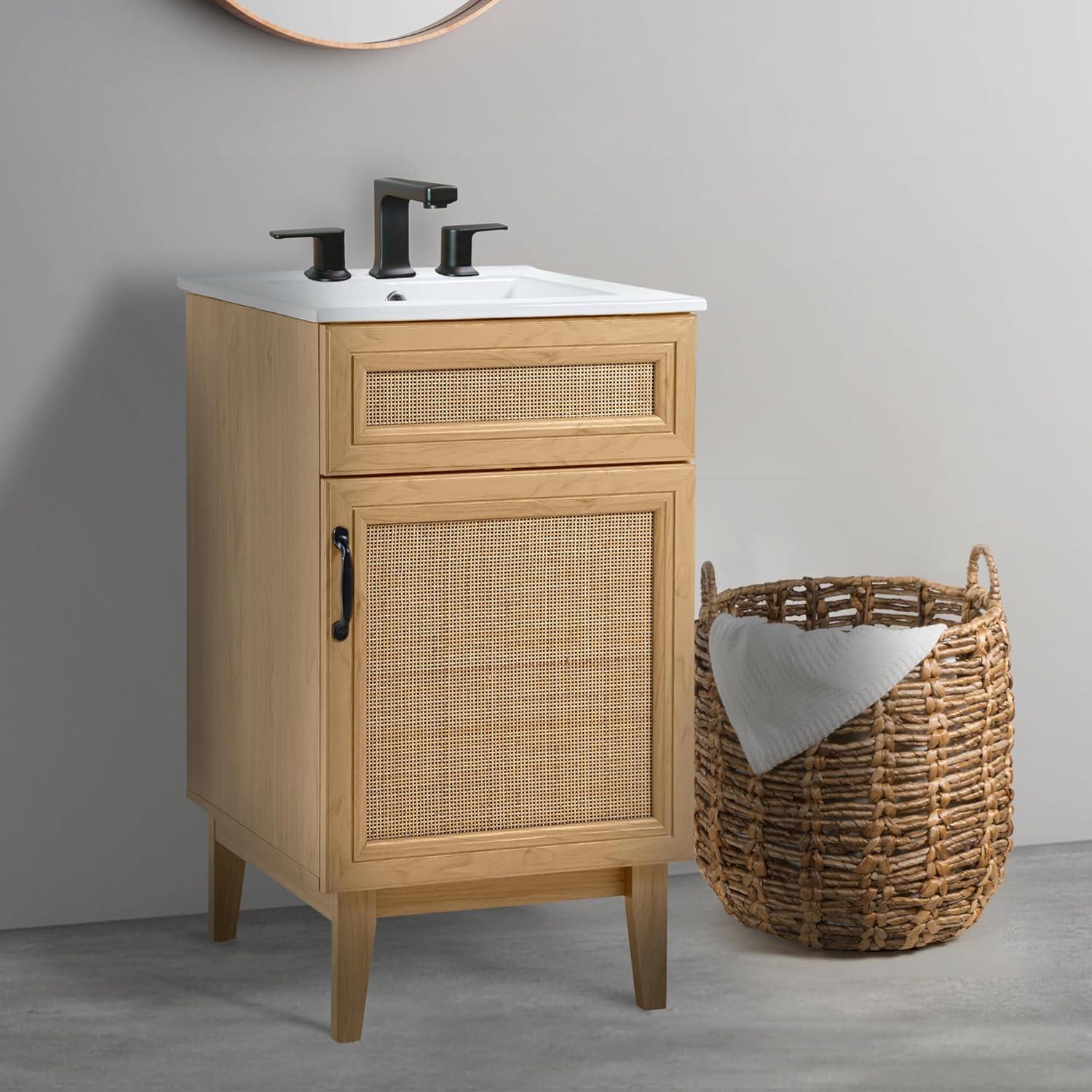 imageJONATHAN Y VAN1010B Javer 30 in W x 18 in D x 33 in H Rattan Modern Farmhouse 2Shelf Bath Vanity Cabinet Only Sink Basin not Included WalnutOak