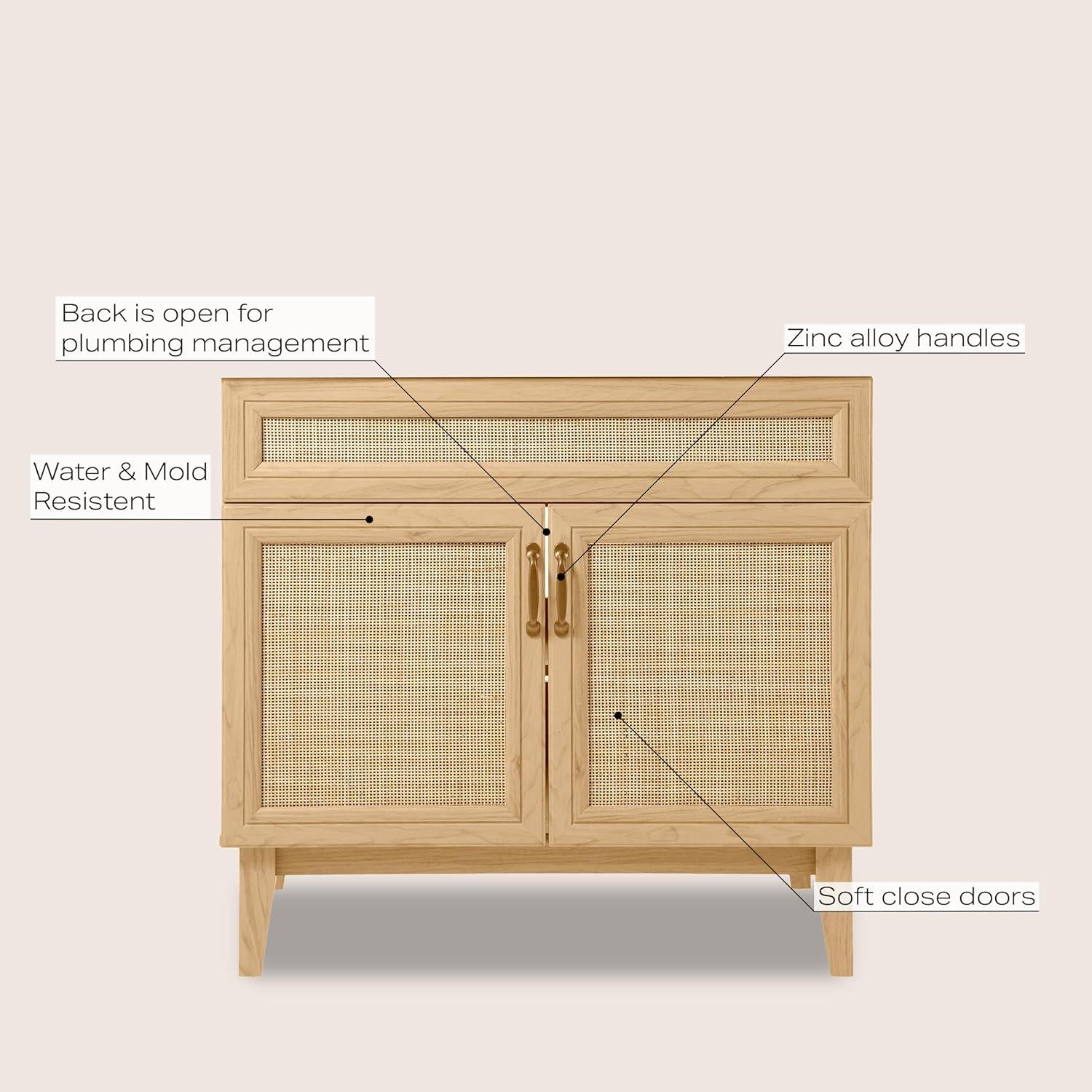 imageJONATHAN Y VAN1010B Javer 30 in W x 18 in D x 33 in H Rattan Modern Farmhouse 2Shelf Bath Vanity Cabinet Only Sink Basin not Included WalnutOak