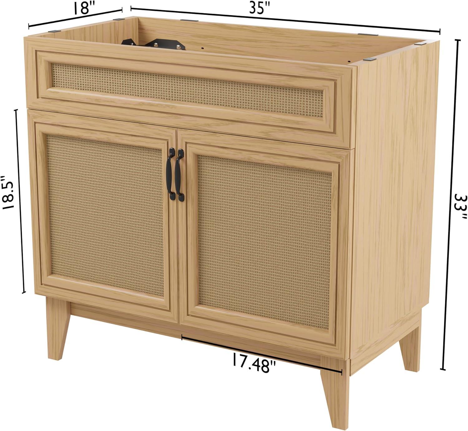 imageJONATHAN Y VAN1010B Javer 30 in W x 18 in D x 33 in H Rattan Modern Farmhouse 2Shelf Bath Vanity Cabinet Only Sink Basin not Included WalnutOak