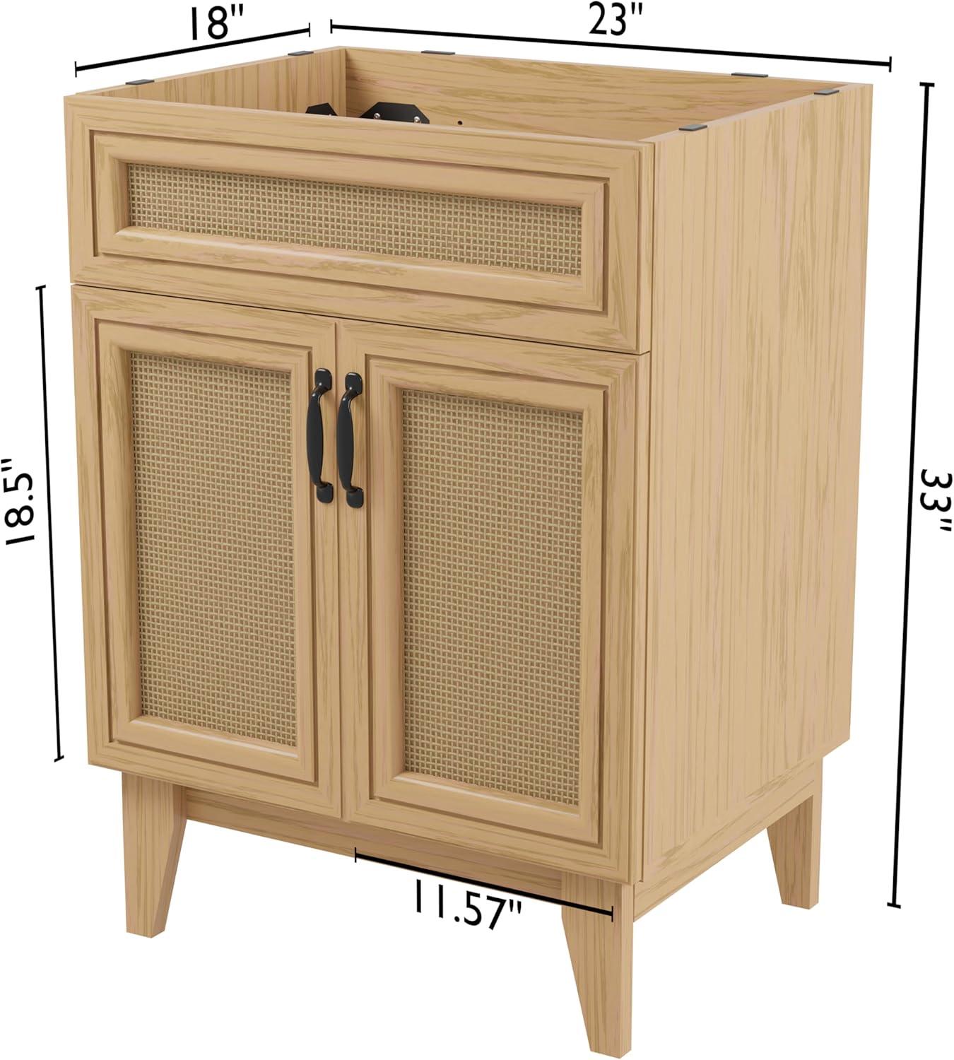 imageJONATHAN Y VAN1010B Javer 30 in W x 18 in D x 33 in H Rattan Modern Farmhouse 2Shelf Bath Vanity Cabinet Only Sink Basin not Included WalnutOak