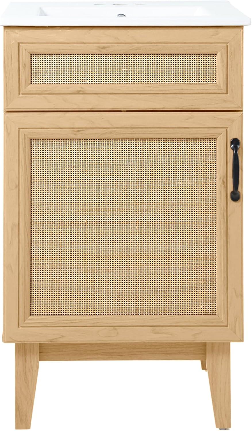 imageJONATHAN Y VAN1010B Javer 30 in W x 18 in D x 33 in H Rattan Modern Farmhouse 2Shelf Bath Vanity Cabinet Only Sink Basin not Included WalnutOak