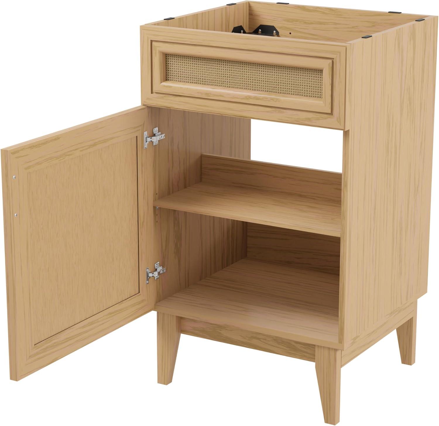 imageJONATHAN Y VAN1010B Javer 30 in W x 18 in D x 33 in H Rattan Modern Farmhouse 2Shelf Bath Vanity Cabinet Only Sink Basin not Included WalnutOak