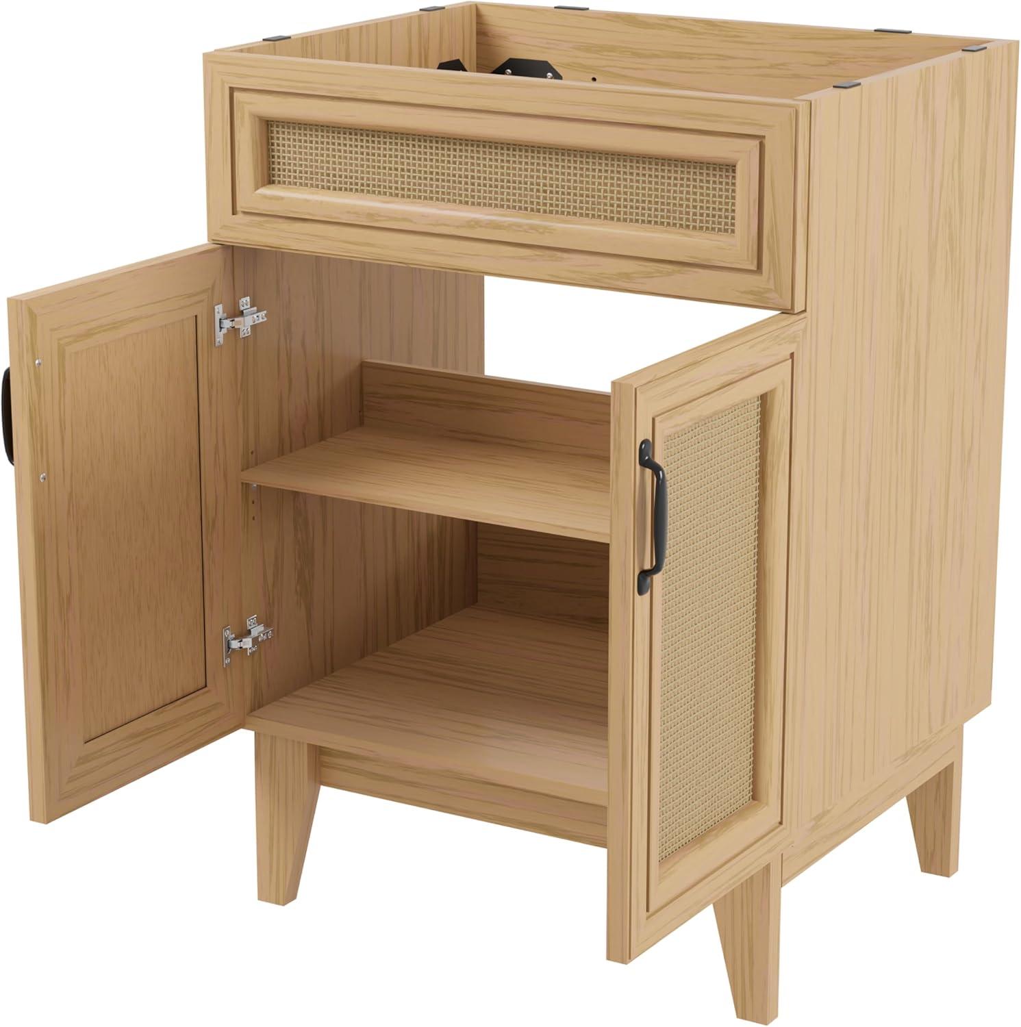 imageJONATHAN Y VAN1010B Javer 30 in W x 18 in D x 33 in H Rattan Modern Farmhouse 2Shelf Bath Vanity Cabinet Only Sink Basin not Included WalnutOak