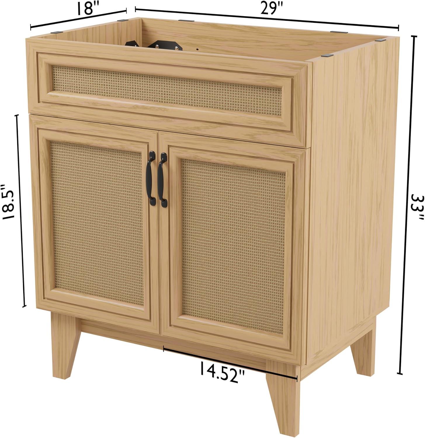 imageJONATHAN Y VAN1010B Javer 30 in W x 18 in D x 33 in H Rattan Modern Farmhouse 2Shelf Bath Vanity Cabinet Only Sink Basin not Included WalnutOak