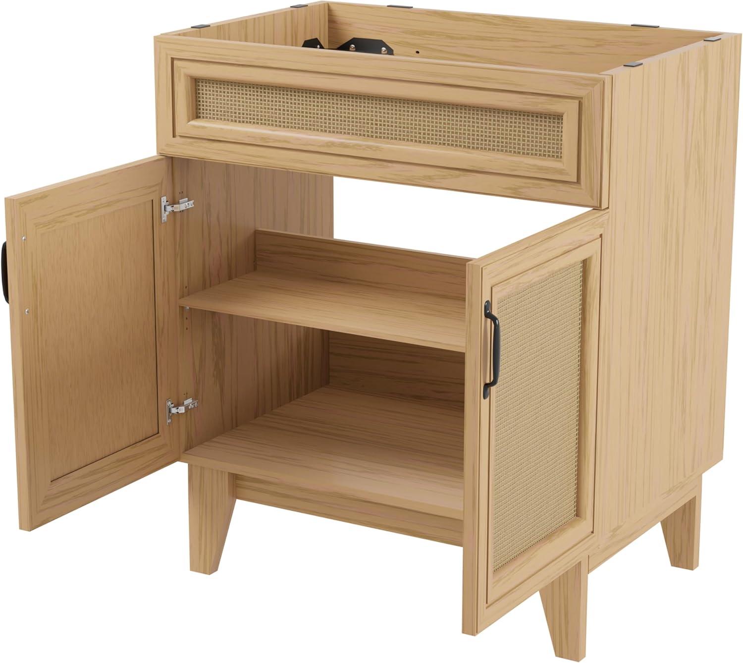 imageJONATHAN Y VAN1010B Javer 30 in W x 18 in D x 33 in H Rattan Modern Farmhouse 2Shelf Bath Vanity Cabinet Only Sink Basin not Included WalnutOak