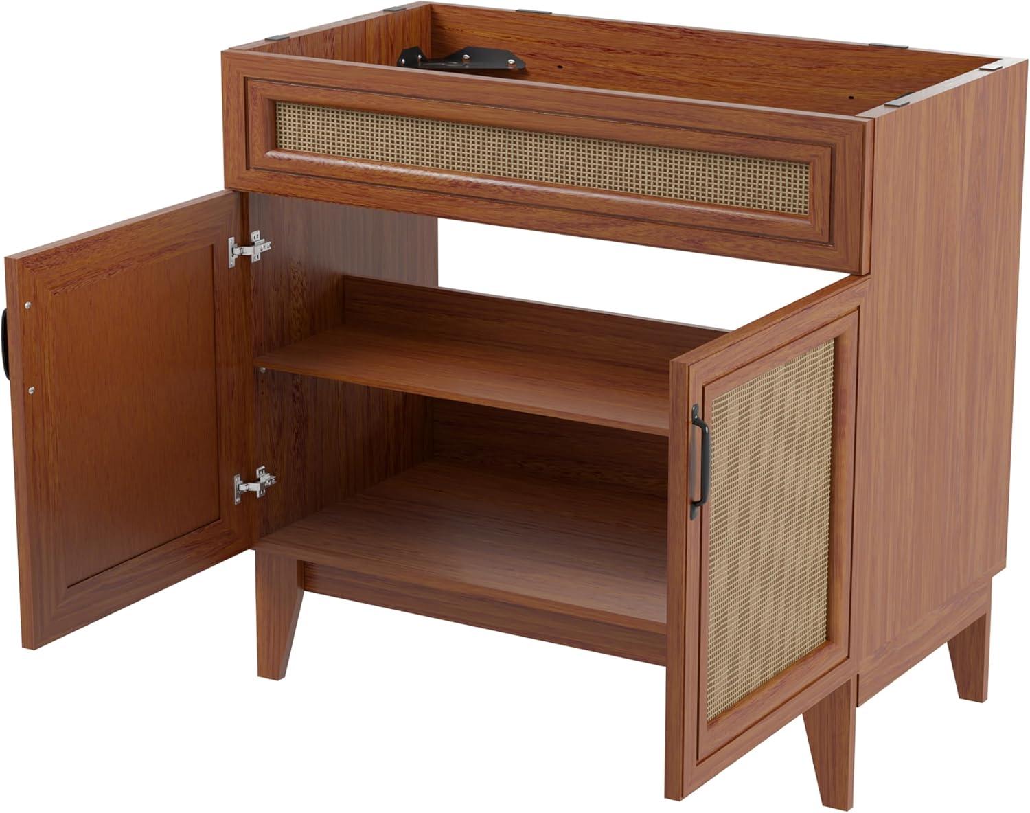 imageJONATHAN Y VAN1010B Javer 30 in W x 18 in D x 33 in H Rattan Modern Farmhouse 2Shelf Bath Vanity Cabinet Only Sink Basin not Included WalnutWalnut