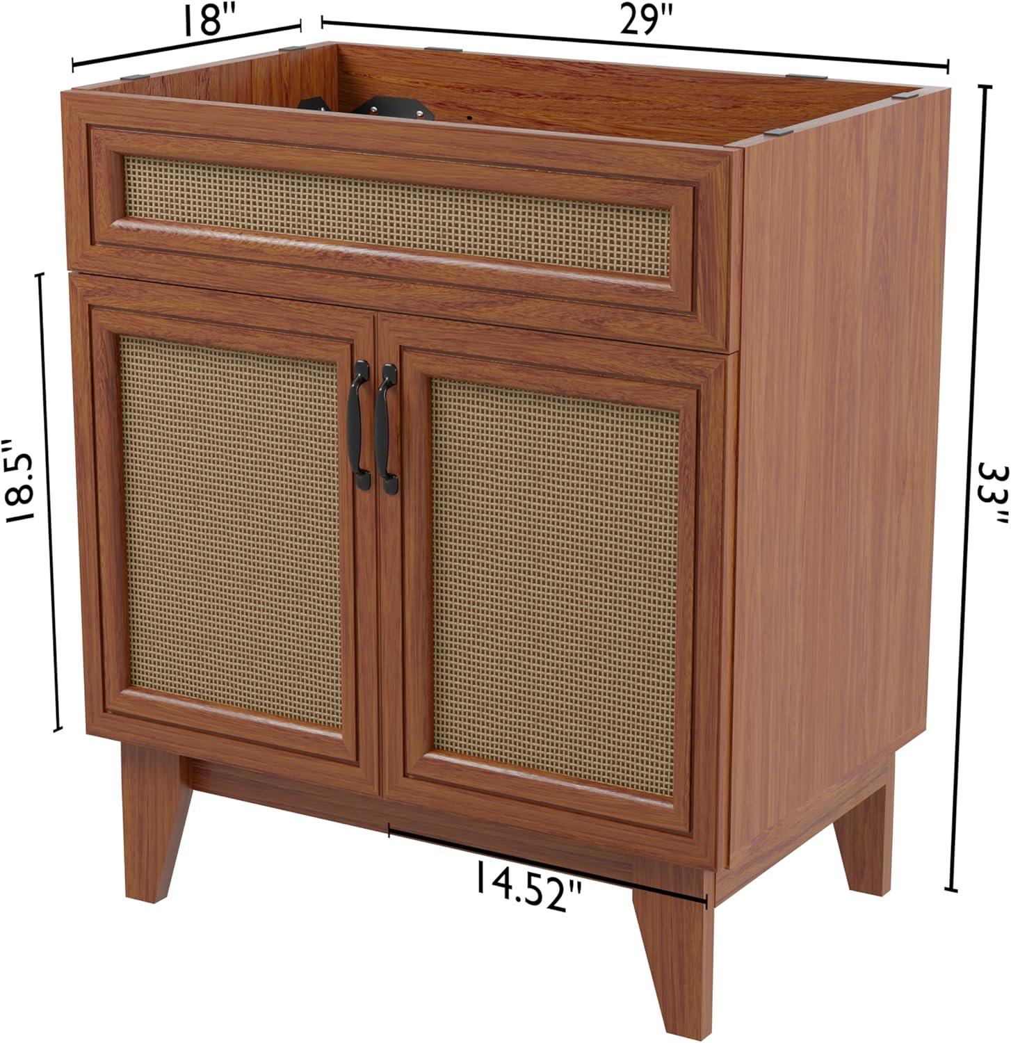 imageJONATHAN Y VAN1010B Javer 30 in W x 18 in D x 33 in H Rattan Modern Farmhouse 2Shelf Bath Vanity Cabinet Only Sink Basin not Included WalnutWalnut