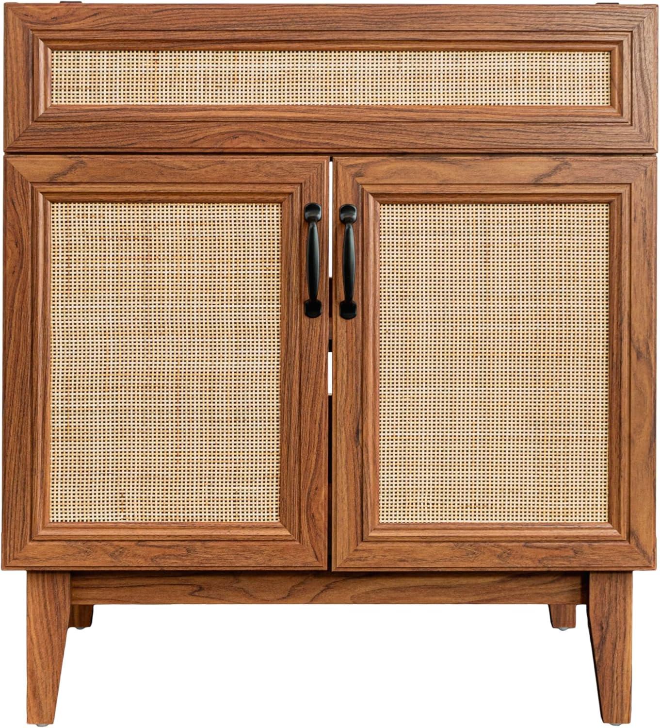 imageJONATHAN Y VAN1010B Javer 30 in W x 18 in D x 33 in H Rattan Modern Farmhouse 2Shelf Bath Vanity Cabinet Only Sink Basin not Included WalnutWalnut