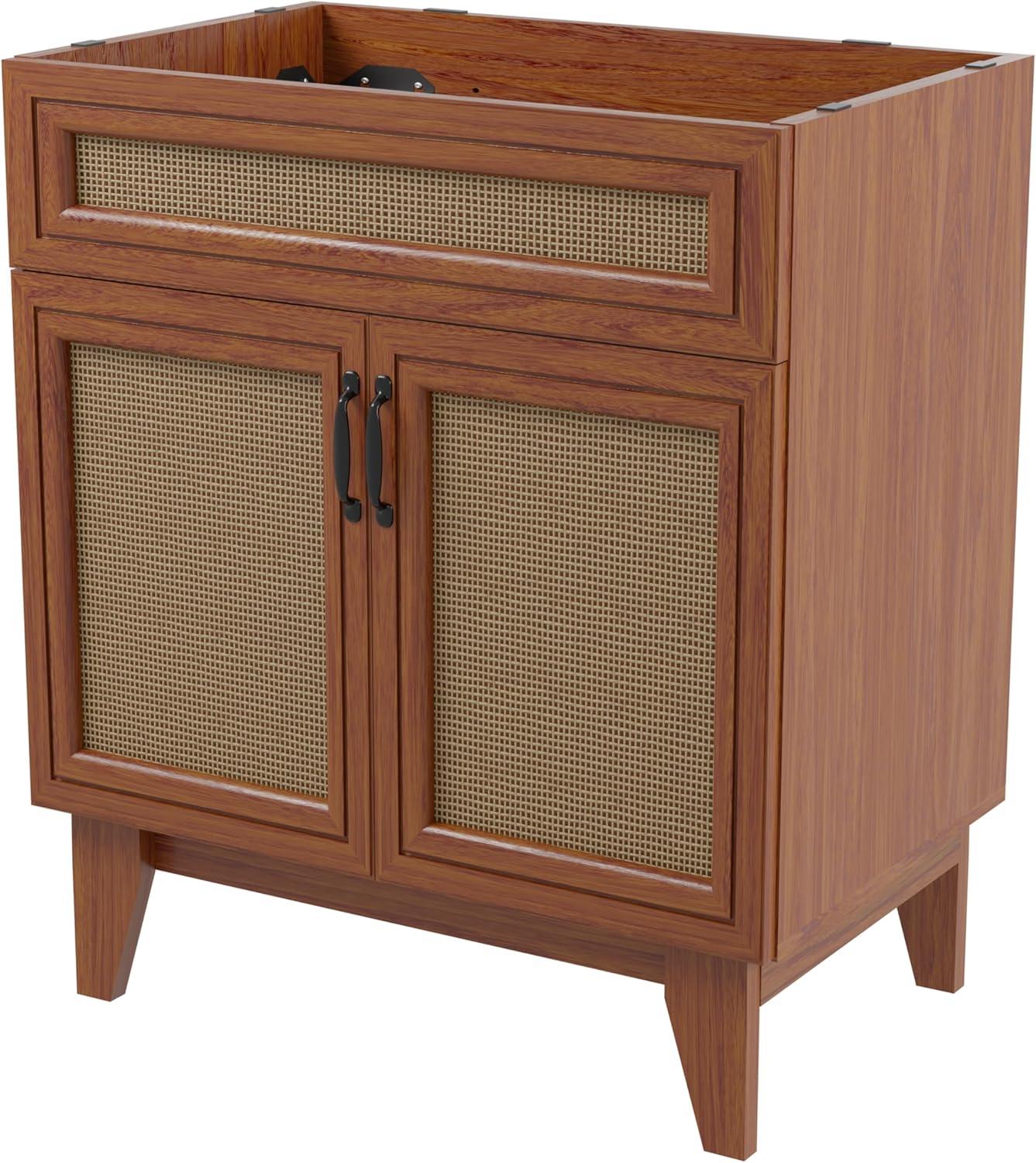 imageJONATHAN Y VAN1010B Javer 30 in W x 18 in D x 33 in H Rattan Modern Farmhouse 2Shelf Bath Vanity Cabinet Only Sink Basin not Included WalnutWalnut