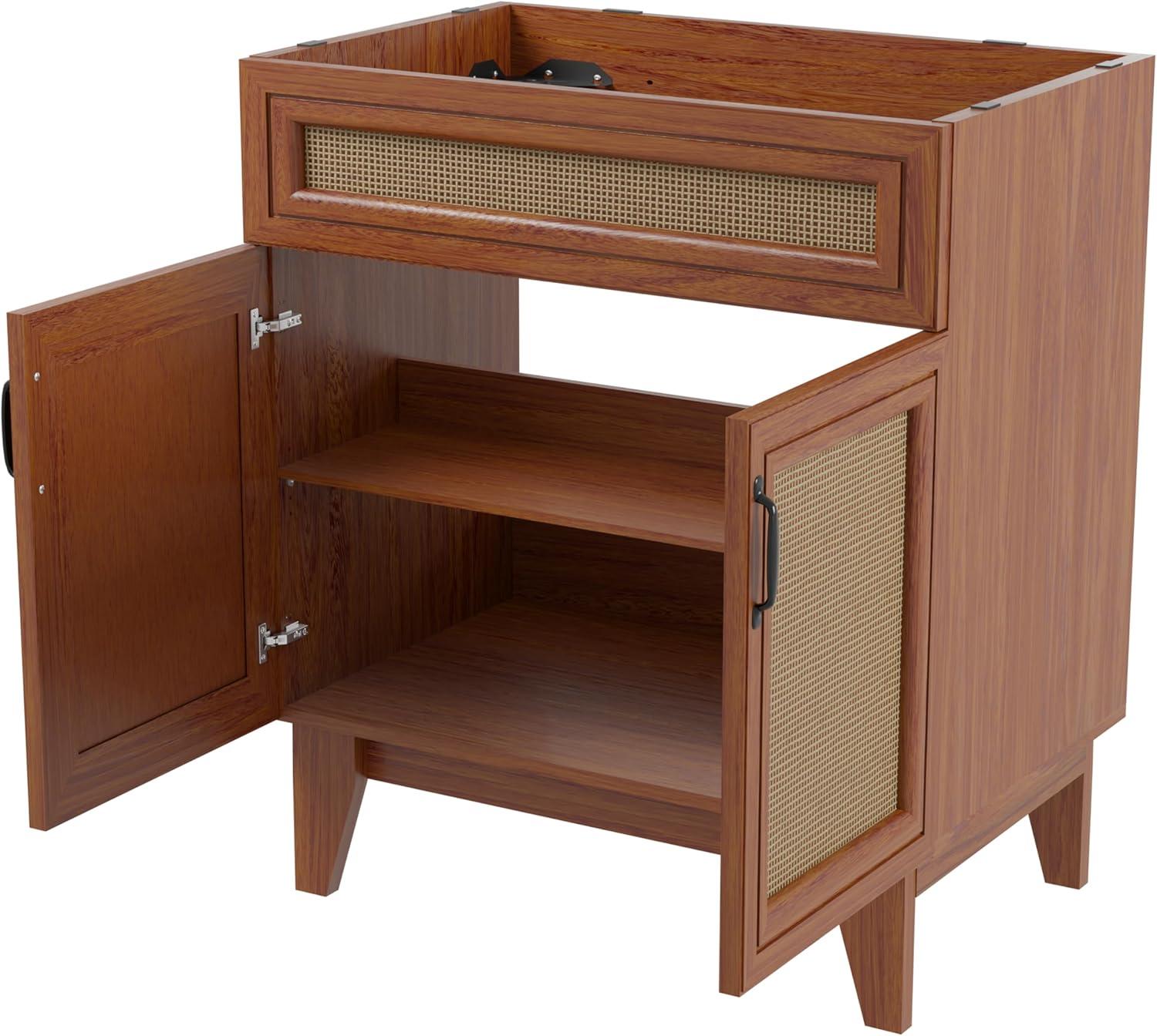 imageJONATHAN Y VAN1010B Javer 30 in W x 18 in D x 33 in H Rattan Modern Farmhouse 2Shelf Bath Vanity Cabinet Only Sink Basin not Included WalnutWalnut