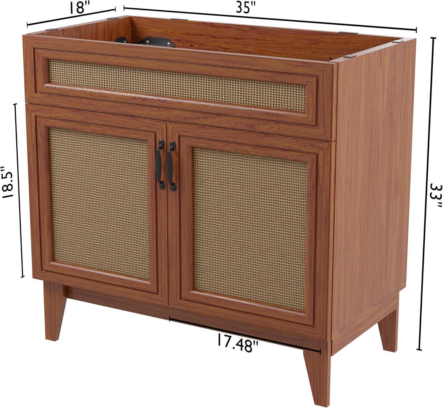 imageJONATHAN Y VAN1010B Javer 30 in W x 18 in D x 33 in H Rattan Modern Farmhouse 2Shelf Bath Vanity Cabinet Only Sink Basin not Included WalnutWalnut