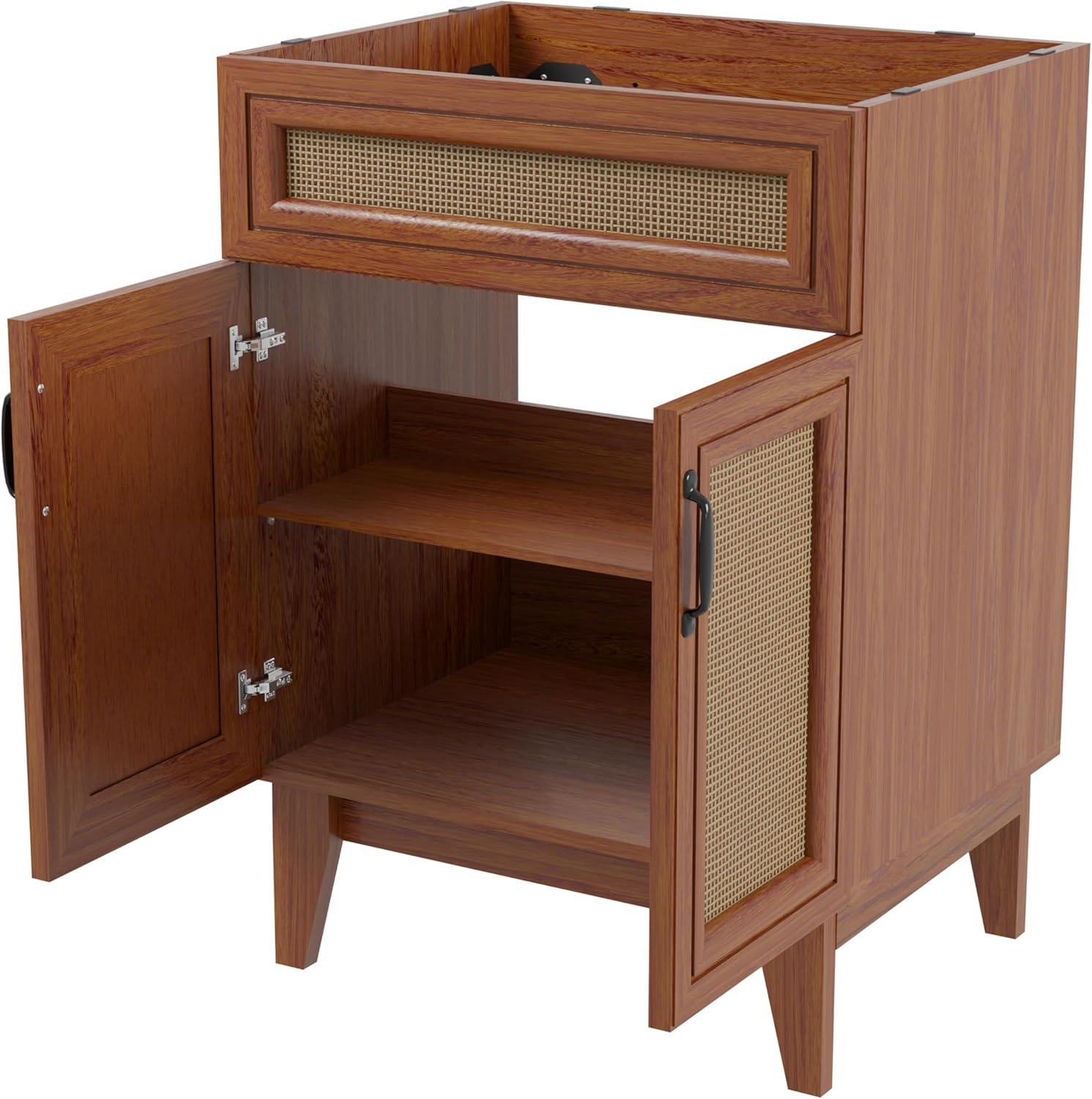 imageJONATHAN Y VAN1010B Javer 30 in W x 18 in D x 33 in H Rattan Modern Farmhouse 2Shelf Bath Vanity Cabinet Only Sink Basin not Included WalnutWalnut