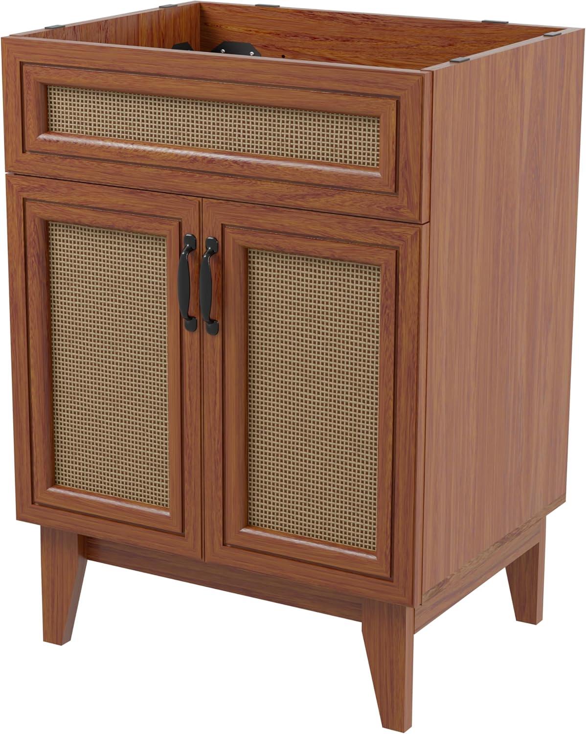 imageJONATHAN Y VAN1010B Javer 30 in W x 18 in D x 33 in H Rattan Modern Farmhouse 2Shelf Bath Vanity Cabinet Only Sink Basin not Included WalnutWalnut