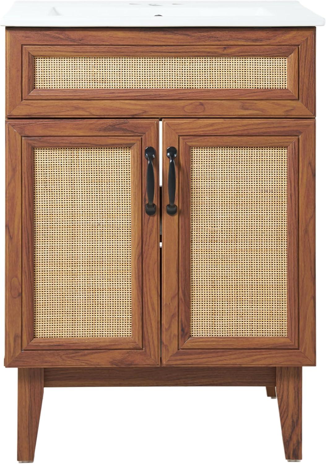 imageJONATHAN Y VAN1010B Javer 30 in W x 18 in D x 33 in H Rattan Modern Farmhouse 2Shelf Bath Vanity Cabinet Only Sink Basin not Included WalnutWalnut