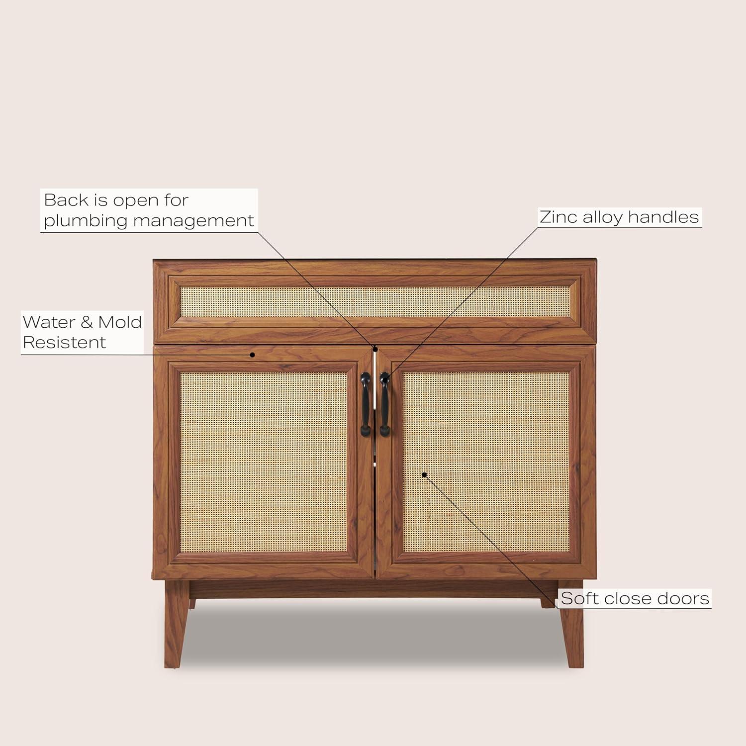 imageJONATHAN Y VAN1010B Javer 30 in W x 18 in D x 33 in H Rattan Modern Farmhouse 2Shelf Bath Vanity Cabinet Only Sink Basin not Included WalnutWalnut