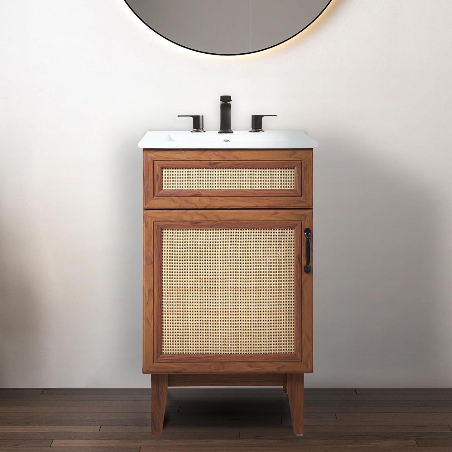 imageJONATHAN Y VAN1010B Javer 30 in W x 18 in D x 33 in H Rattan Modern Farmhouse 2Shelf Bath Vanity Cabinet Only Sink Basin not Included WalnutWalnut