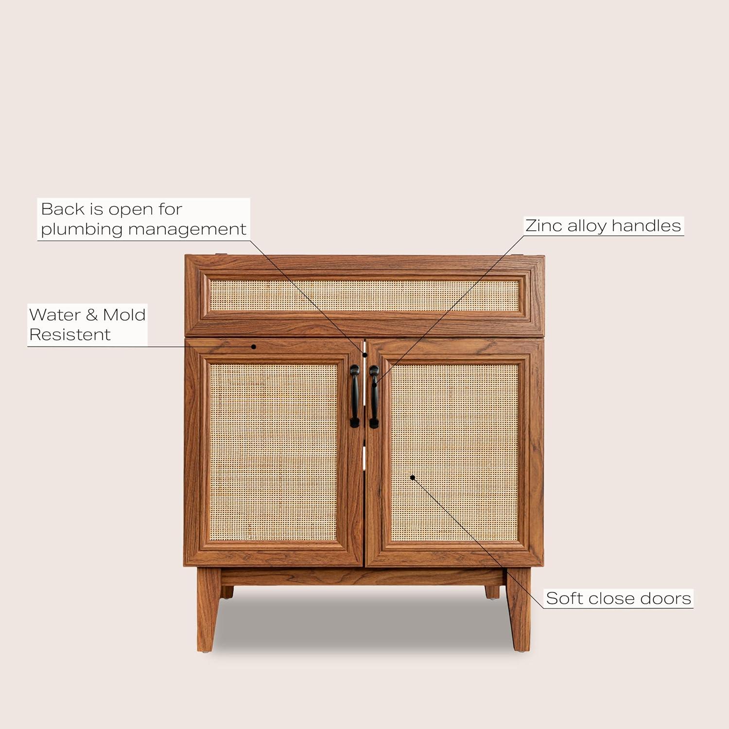 imageJONATHAN Y VAN1010B Javer 30 in W x 18 in D x 33 in H Rattan Modern Farmhouse 2Shelf Bath Vanity Cabinet Only Sink Basin not Included WalnutWalnut