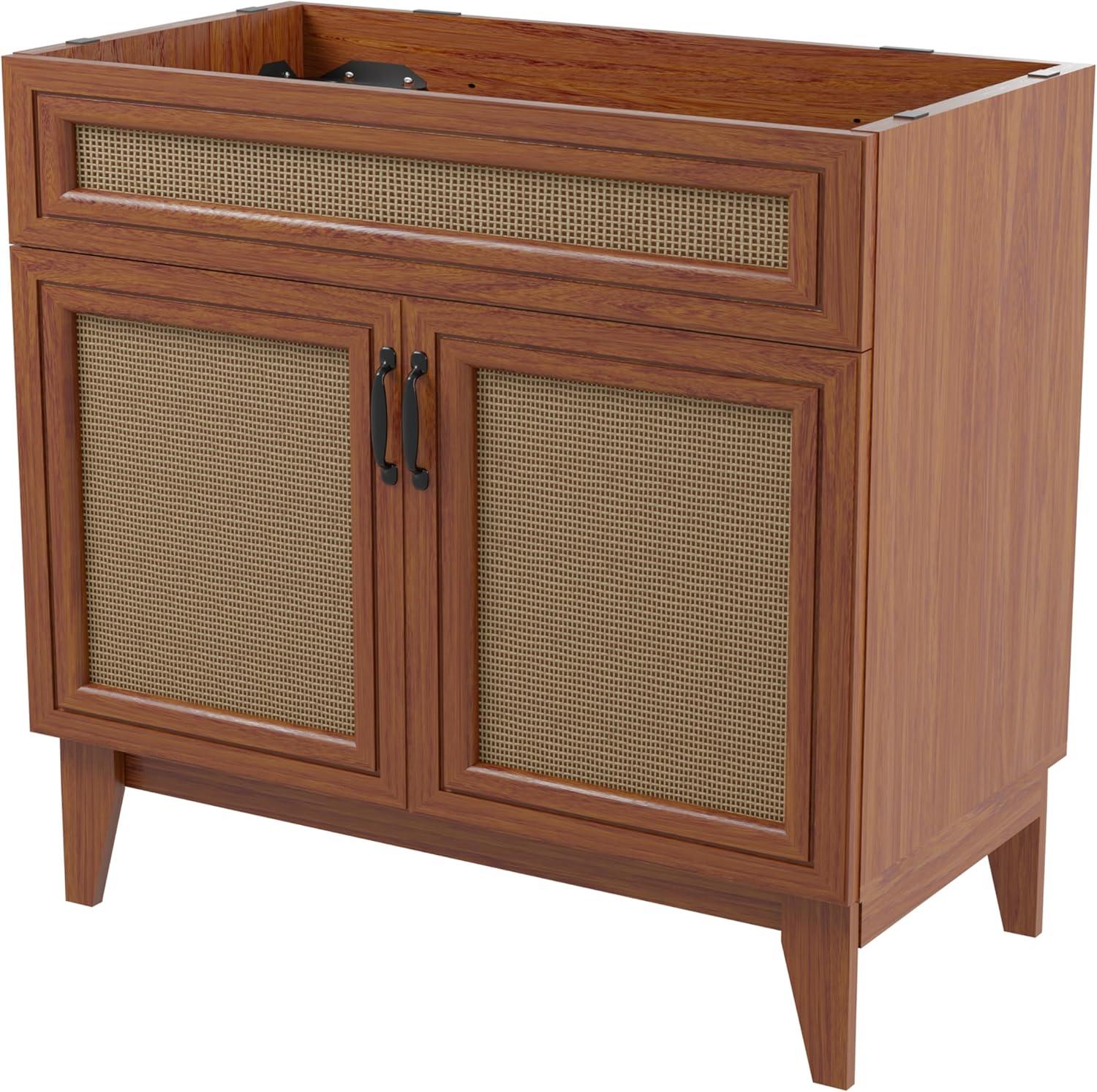 imageJONATHAN Y VAN1010B Javer 30 in W x 18 in D x 33 in H Rattan Modern Farmhouse 2Shelf Bath Vanity Cabinet Only Sink Basin not Included WalnutWalnut