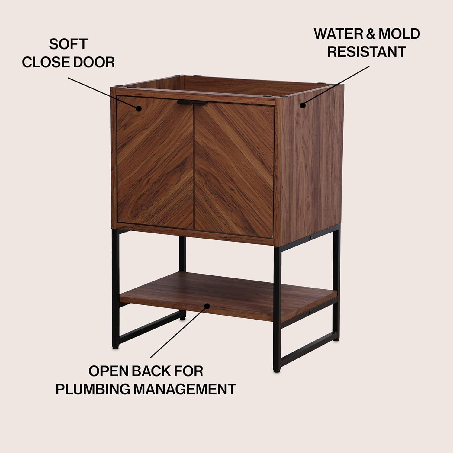imageJONATHAN Y VAN1015A Juhl 35 in W x 18 in D x 33 in H ChevronFront Modern Minimalist 2Shelf Bathroom Vanity Cabinet Only with Soft Closing Doors Sink Basin Not Included OakWalnut