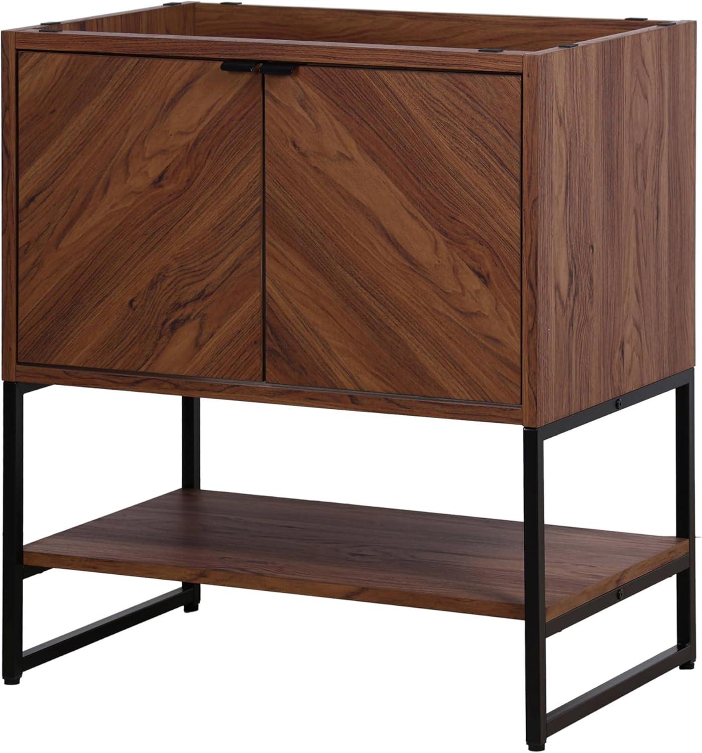 imageJONATHAN Y VAN1015A Juhl 35 in W x 18 in D x 33 in H ChevronFront Modern Minimalist 2Shelf Bathroom Vanity Cabinet Only with Soft Closing Doors Sink Basin Not Included OakWalnut