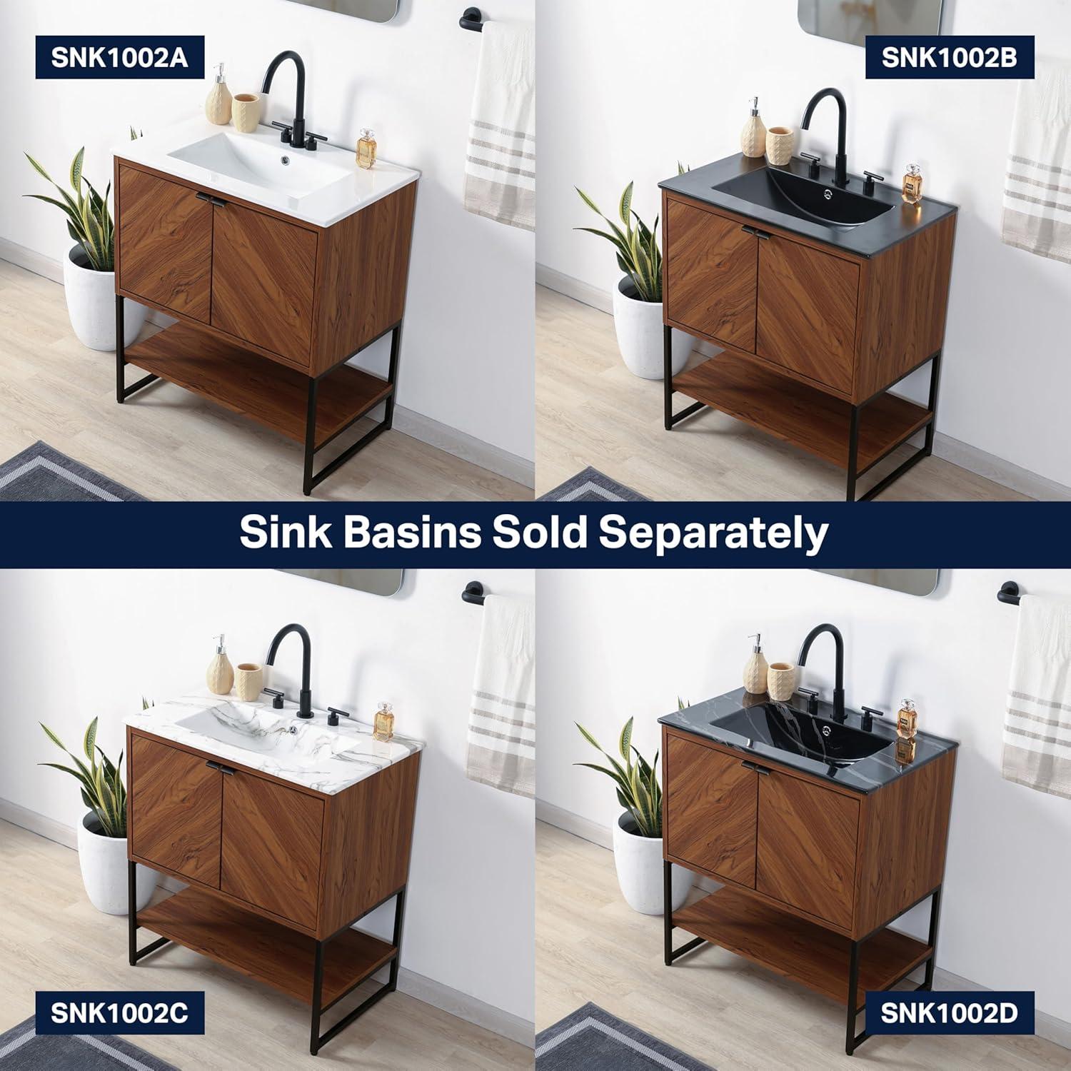 imageJONATHAN Y VAN1015A Juhl 35 in W x 18 in D x 33 in H ChevronFront Modern Minimalist 2Shelf Bathroom Vanity Cabinet Only with Soft Closing Doors Sink Basin Not Included OakWalnut