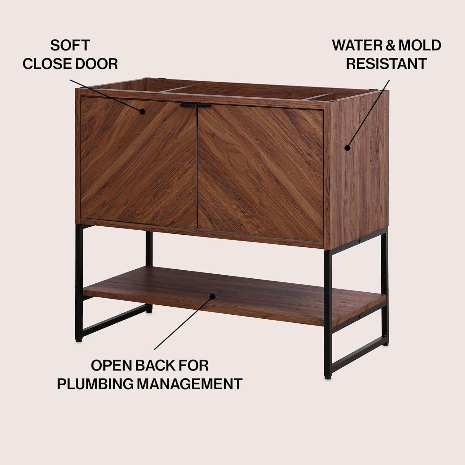 imageJONATHAN Y VAN1015A Juhl 35 in W x 18 in D x 33 in H ChevronFront Modern Minimalist 2Shelf Bathroom Vanity Cabinet Only with Soft Closing Doors Sink Basin Not Included OakWalnut