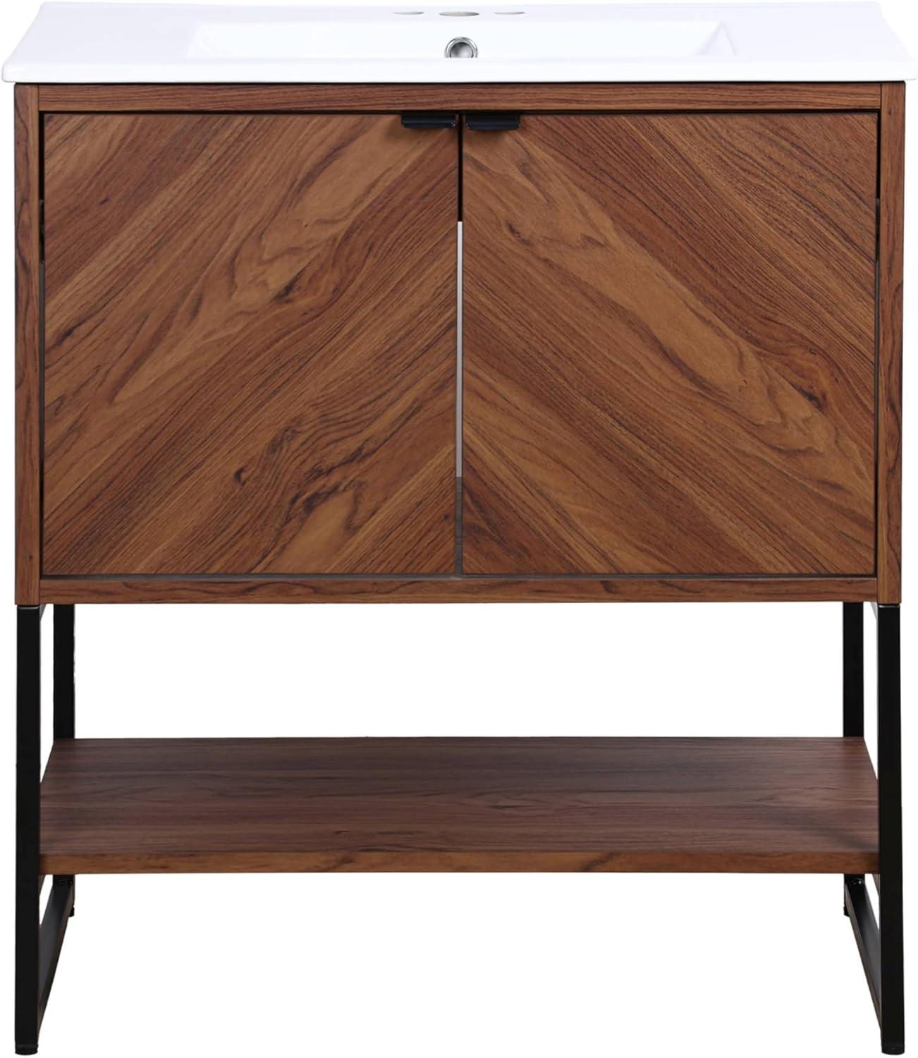 imageJONATHAN Y VAN1015A Juhl 35 in W x 18 in D x 33 in H ChevronFront Modern Minimalist 2Shelf Bathroom Vanity Cabinet Only with Soft Closing Doors Sink Basin Not Included OakWalnut
