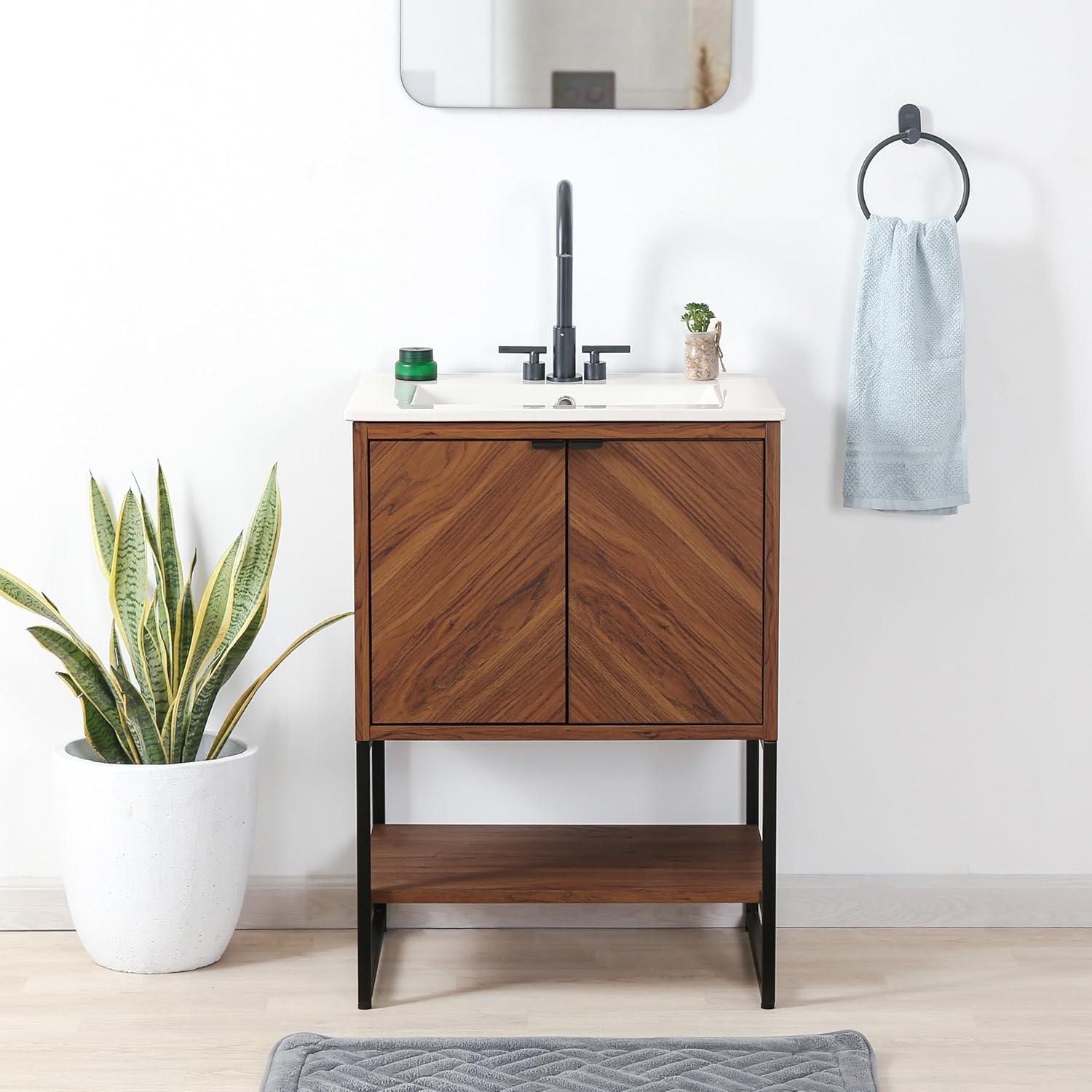imageJONATHAN Y VAN1015A Juhl 35 in W x 18 in D x 33 in H ChevronFront Modern Minimalist 2Shelf Bathroom Vanity Cabinet Only with Soft Closing Doors Sink Basin Not Included OakWalnut