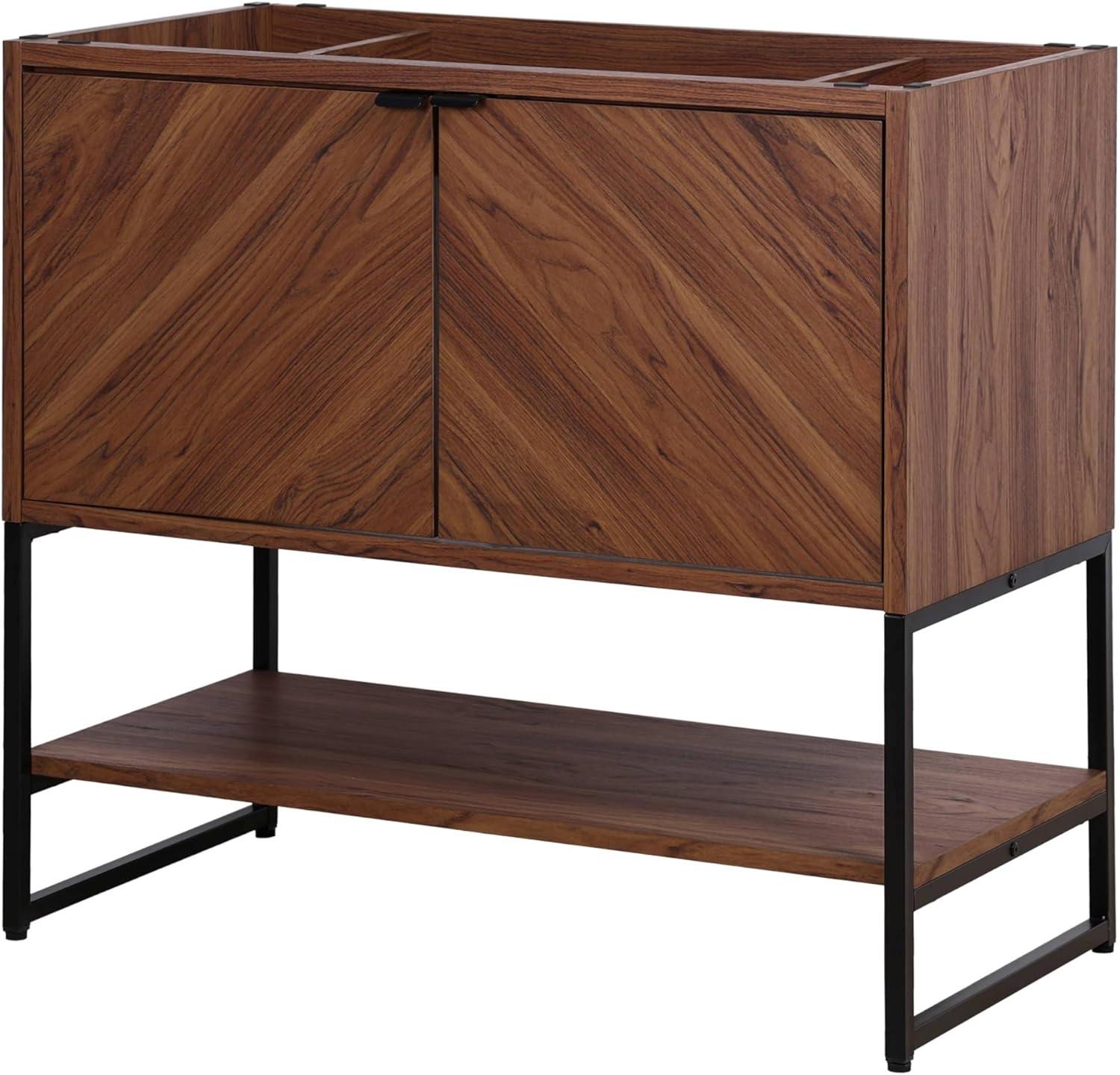 imageJONATHAN Y VAN1015A Juhl 35 in W x 18 in D x 33 in H ChevronFront Modern Minimalist 2Shelf Bathroom Vanity Cabinet Only with Soft Closing Doors Sink Basin Not Included OakWalnut