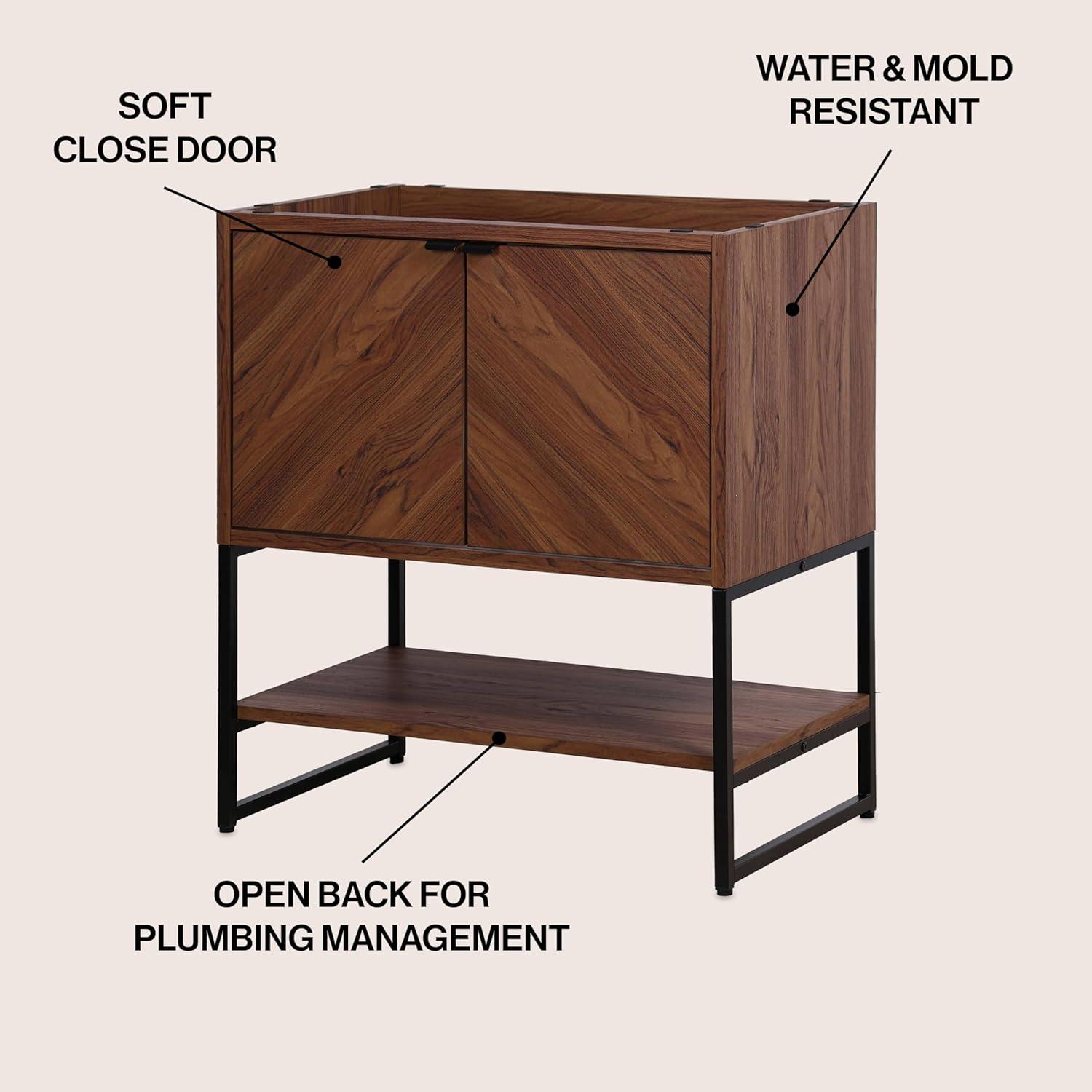 imageJONATHAN Y VAN1015A Juhl 35 in W x 18 in D x 33 in H ChevronFront Modern Minimalist 2Shelf Bathroom Vanity Cabinet Only with Soft Closing Doors Sink Basin Not Included OakWalnut