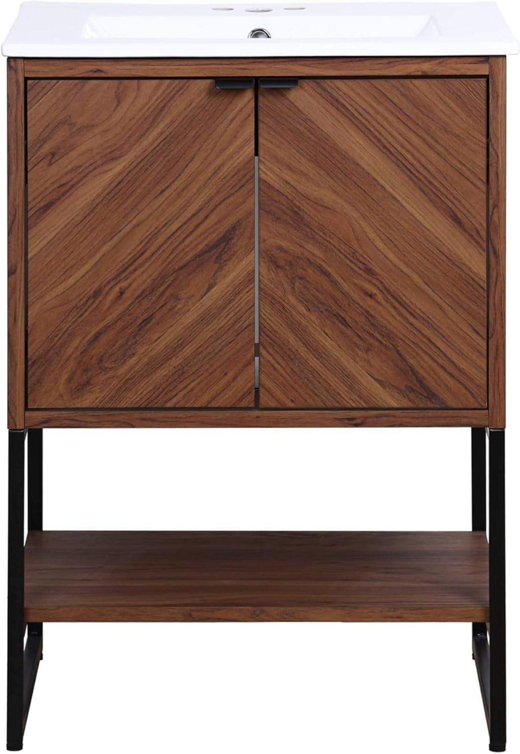 imageJONATHAN Y VAN1015A Juhl 35 in W x 18 in D x 33 in H ChevronFront Modern Minimalist 2Shelf Bathroom Vanity Cabinet Only with Soft Closing Doors Sink Basin Not Included OakWalnut