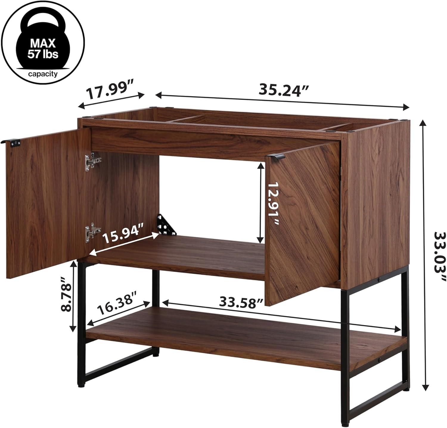 imageJONATHAN Y VAN1015A Juhl 35 in W x 18 in D x 33 in H ChevronFront Modern Minimalist 2Shelf Bathroom Vanity Cabinet Only with Soft Closing Doors Sink Basin Not Included OakWalnut