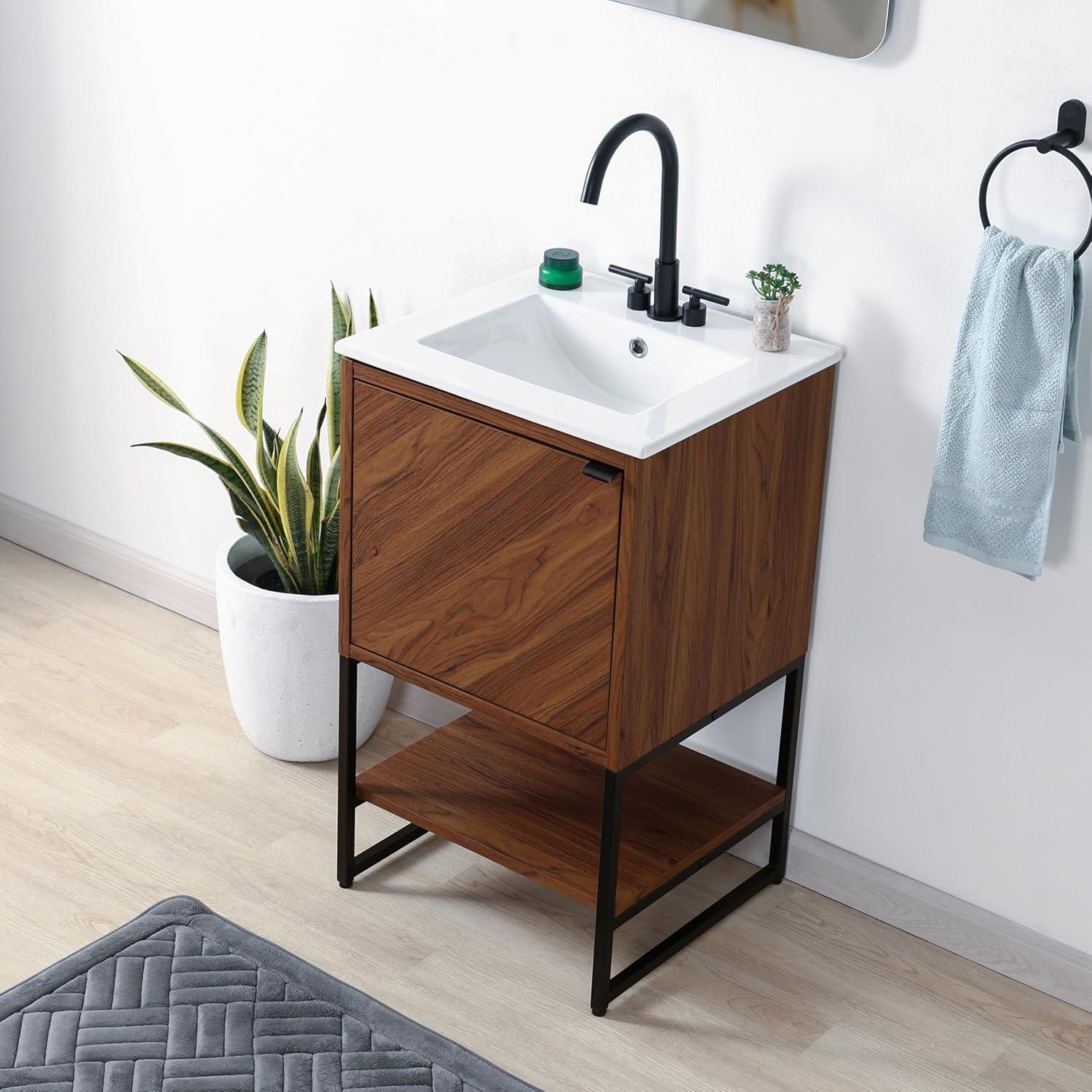 imageJONATHAN Y VAN1015A Juhl 35 in W x 18 in D x 33 in H ChevronFront Modern Minimalist 2Shelf Bathroom Vanity Cabinet Only with Soft Closing Doors Sink Basin Not Included OakWalnut