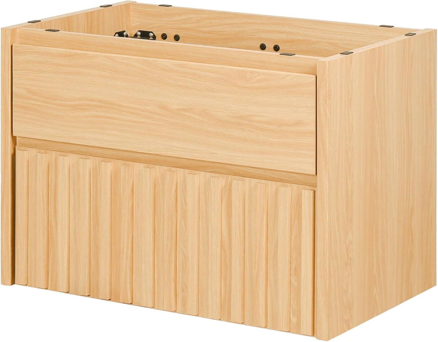 imageJONATHAN Y VAN1016C Sherwin 24 in W x 18 in D x 20 in H Slat Modern Coastal 2Drawer Wall Mounted Bathroom Vanity Cabinet Only with Soft Closing Doors Sink Basin Not Included BlackOak