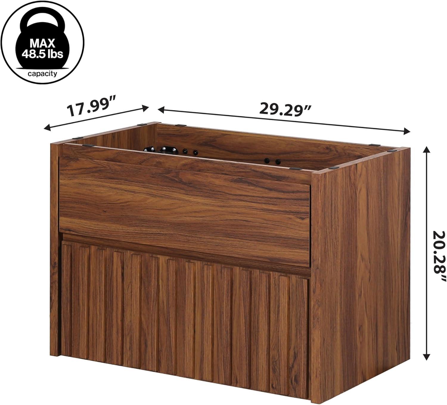 imageJONATHAN Y VAN1016C Sherwin 24 in W x 18 in D x 20 in H Slat Modern Coastal 2Drawer Wall Mounted Bathroom Vanity Cabinet Only with Soft Closing Doors Sink Basin Not Included BlackWalnut