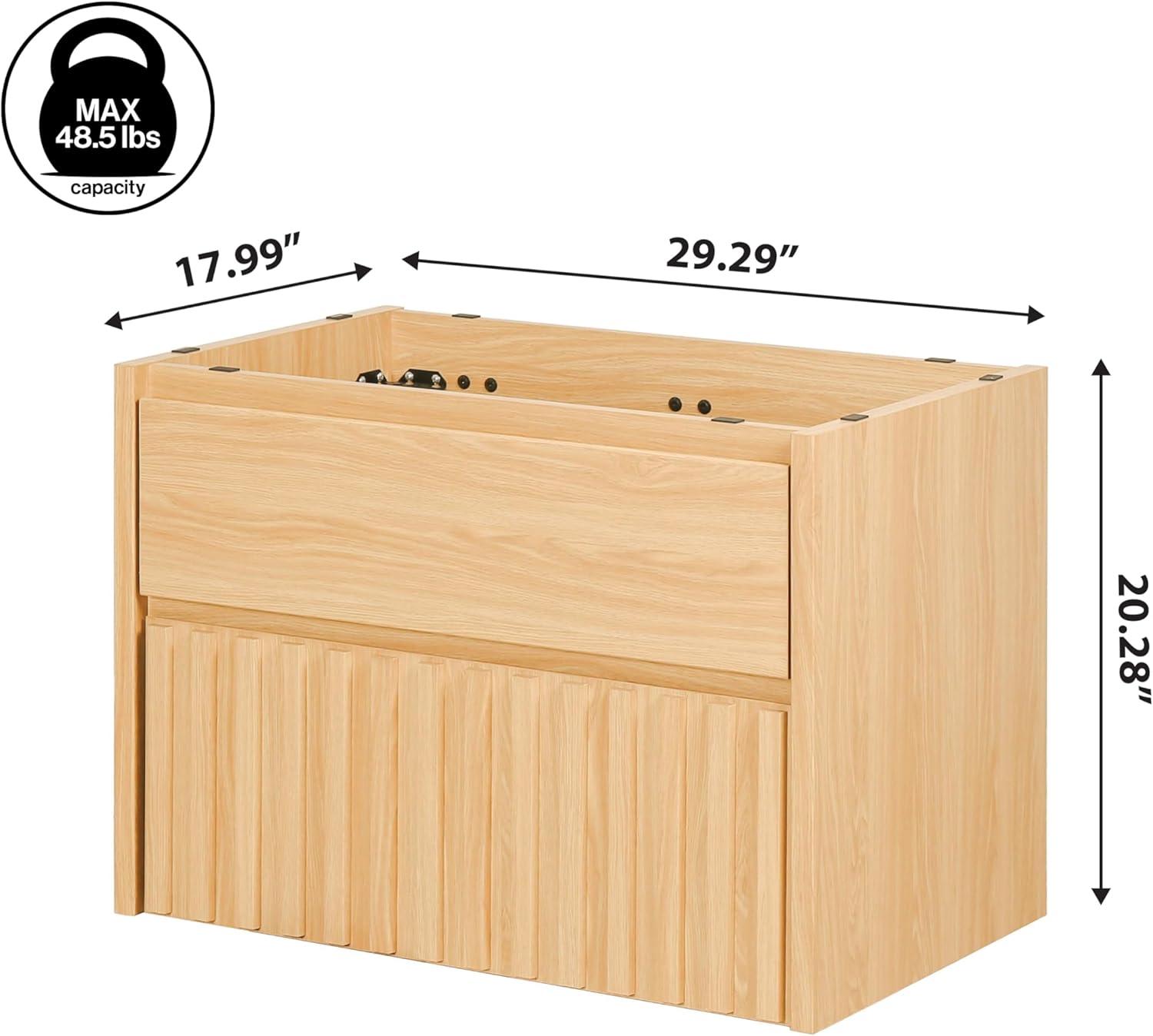 imageJONATHAN Y VAN1016C Sherwin 24 in W x 18 in D x 20 in H Slat Modern Coastal 2Drawer Wall Mounted Bathroom Vanity Cabinet Only with Soft Closing Doors Sink Basin Not Included BlackOak