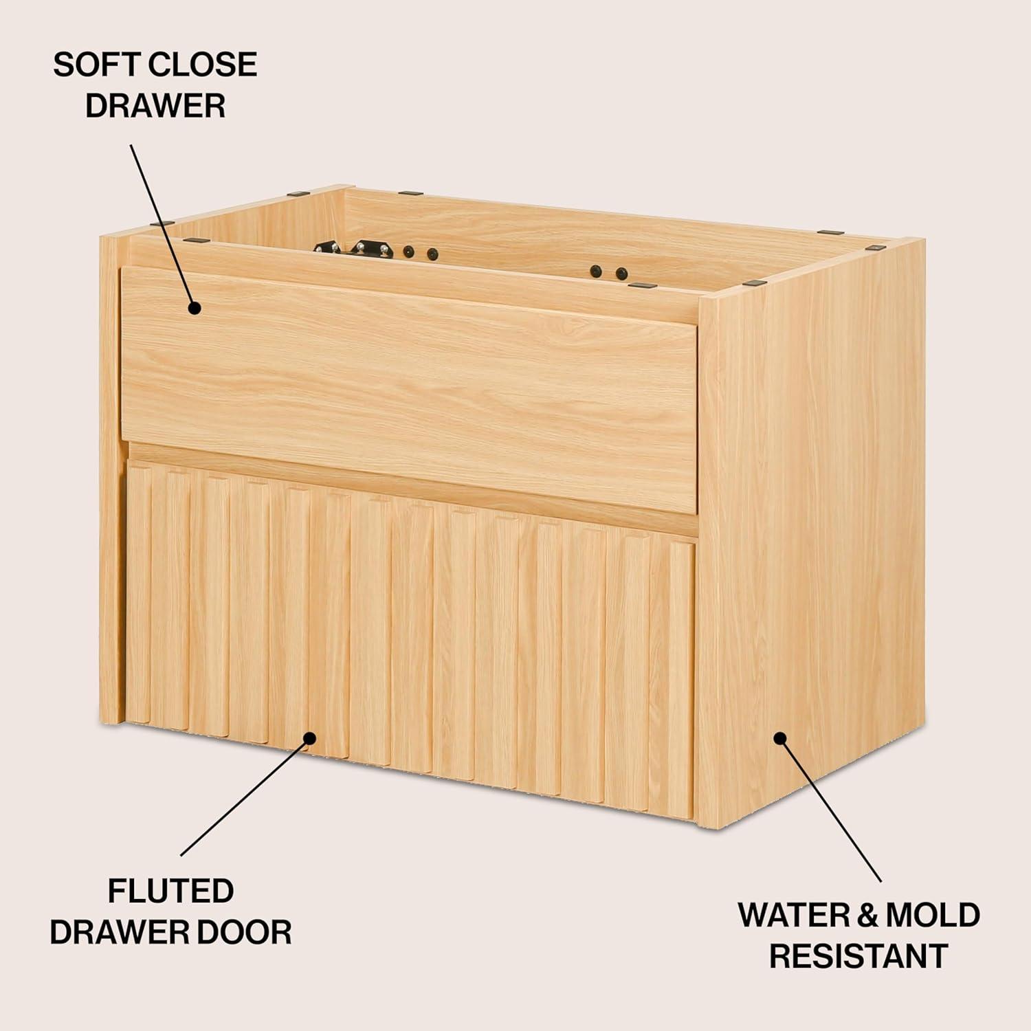 imageJONATHAN Y VAN1016C Sherwin 24 in W x 18 in D x 20 in H Slat Modern Coastal 2Drawer Wall Mounted Bathroom Vanity Cabinet Only with Soft Closing Doors Sink Basin Not Included BlackOak