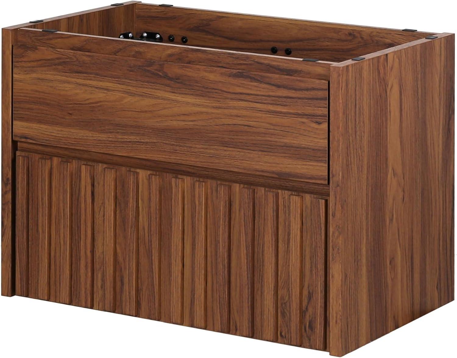 imageJONATHAN Y VAN1016C Sherwin 24 in W x 18 in D x 20 in H Slat Modern Coastal 2Drawer Wall Mounted Bathroom Vanity Cabinet Only with Soft Closing Doors Sink Basin Not Included BlackWalnut