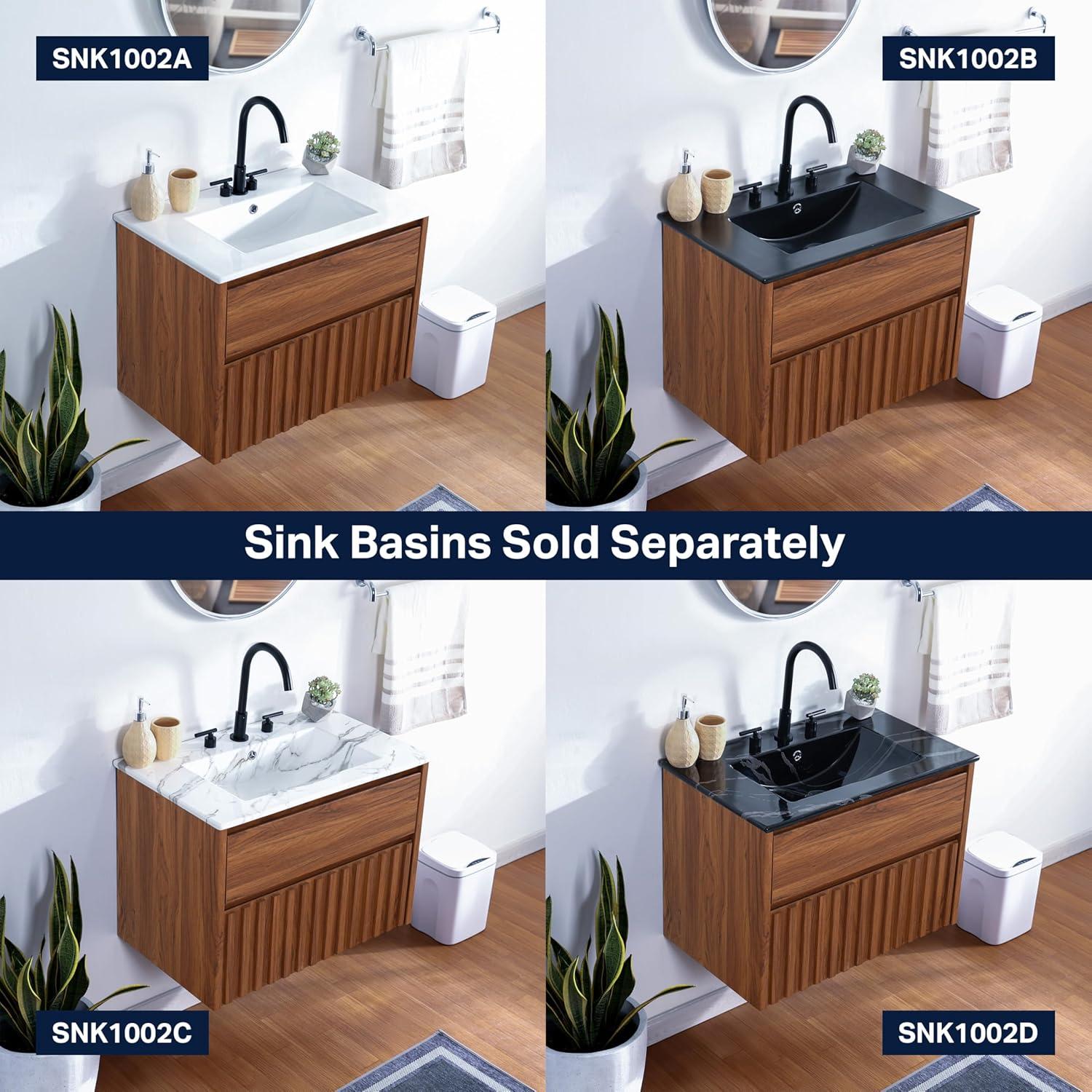 imageJONATHAN Y VAN1016C Sherwin 24 in W x 18 in D x 20 in H Slat Modern Coastal 2Drawer Wall Mounted Bathroom Vanity Cabinet Only with Soft Closing Doors Sink Basin Not Included BlackWalnut