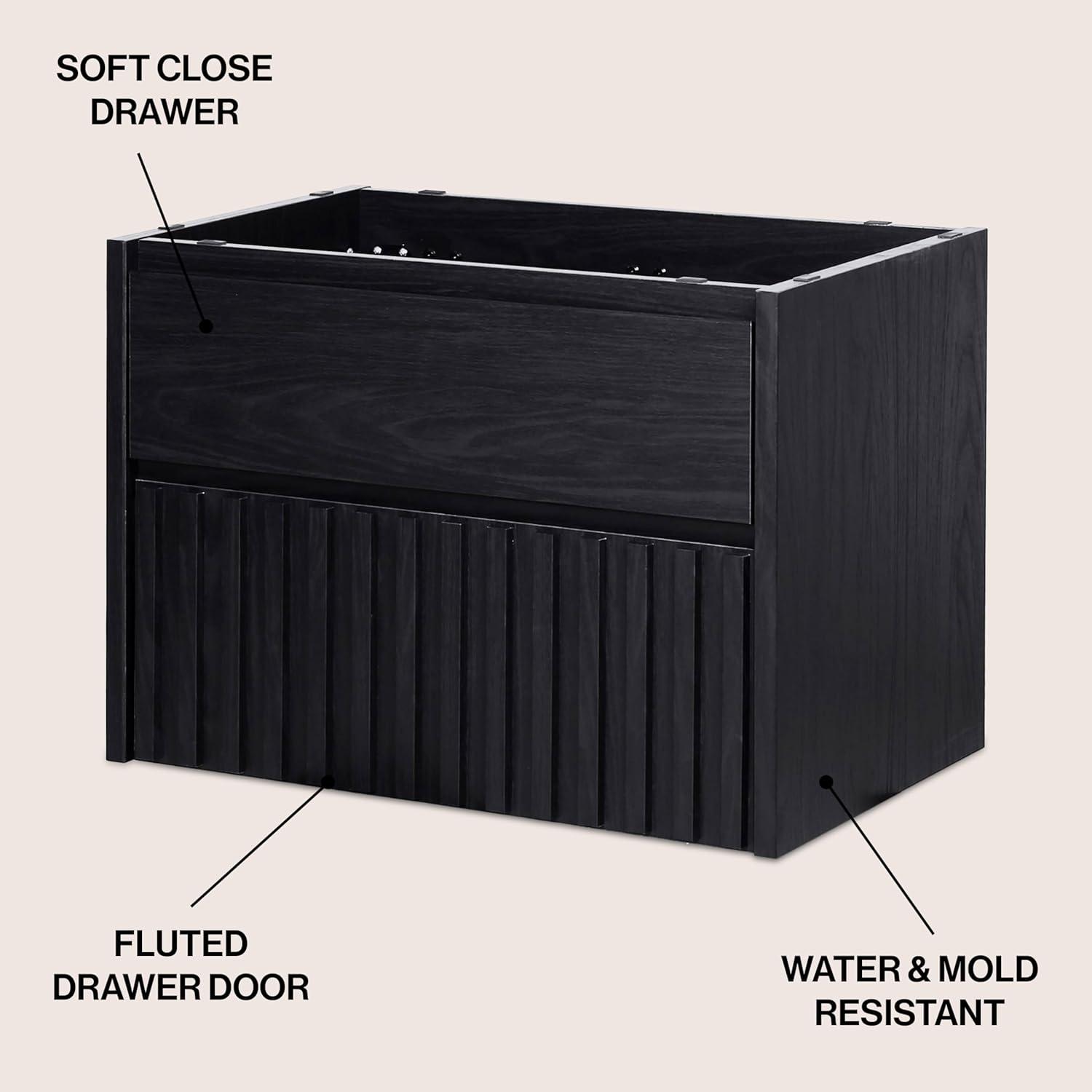 imageJONATHAN Y VAN1016C Sherwin 24 in W x 18 in D x 20 in H Slat Modern Coastal 2Drawer Wall Mounted Bathroom Vanity Cabinet Only with Soft Closing Doors Sink Basin Not Included BlackBlack