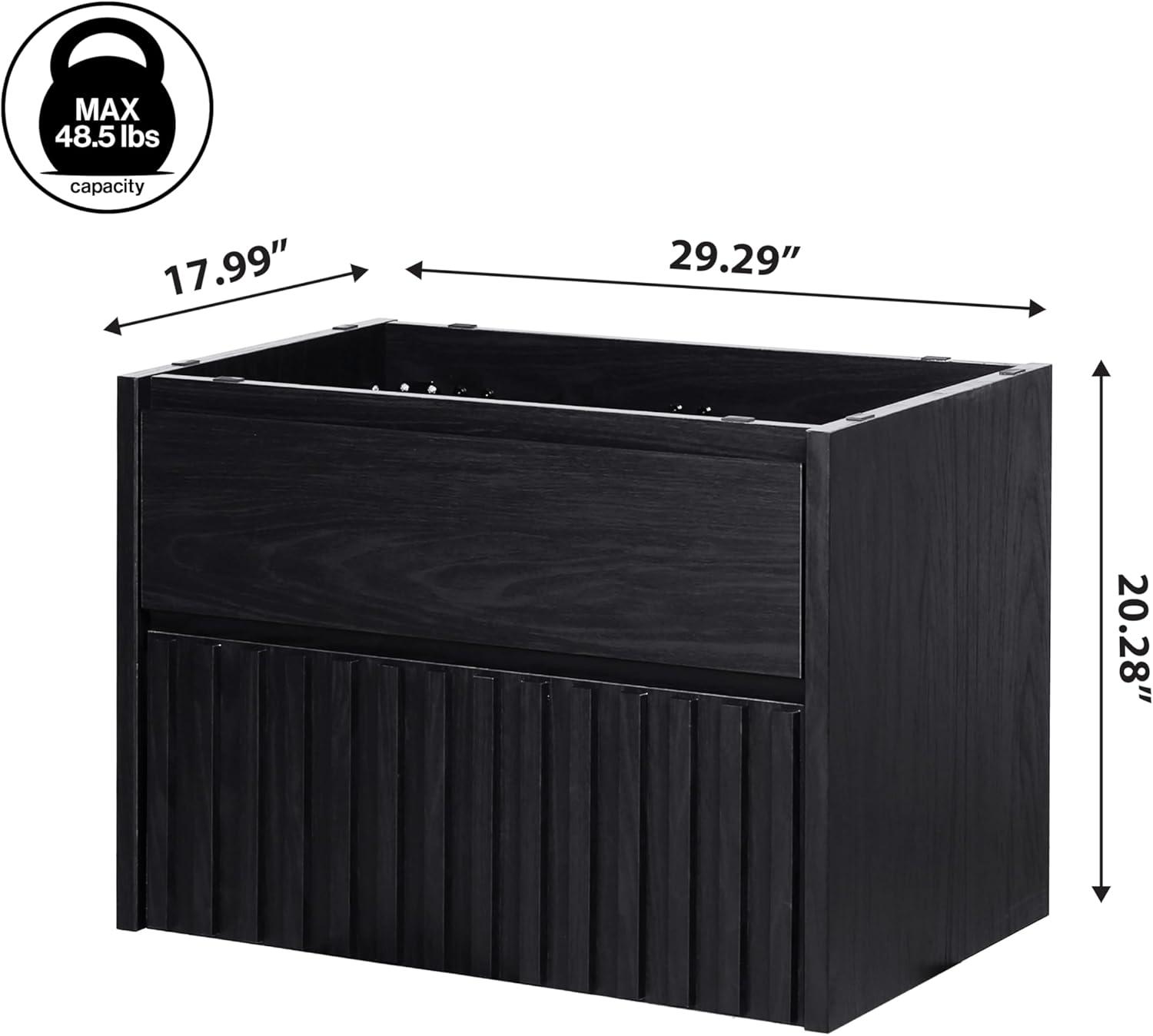 imageJONATHAN Y VAN1016C Sherwin 24 in W x 18 in D x 20 in H Slat Modern Coastal 2Drawer Wall Mounted Bathroom Vanity Cabinet Only with Soft Closing Doors Sink Basin Not Included BlackBlack