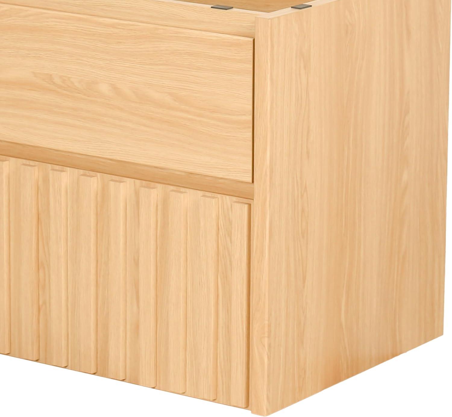 imageJONATHAN Y VAN1016C Sherwin 24 in W x 18 in D x 20 in H Slat Modern Coastal 2Drawer Wall Mounted Bathroom Vanity Cabinet Only with Soft Closing Doors Sink Basin Not Included BlackOak